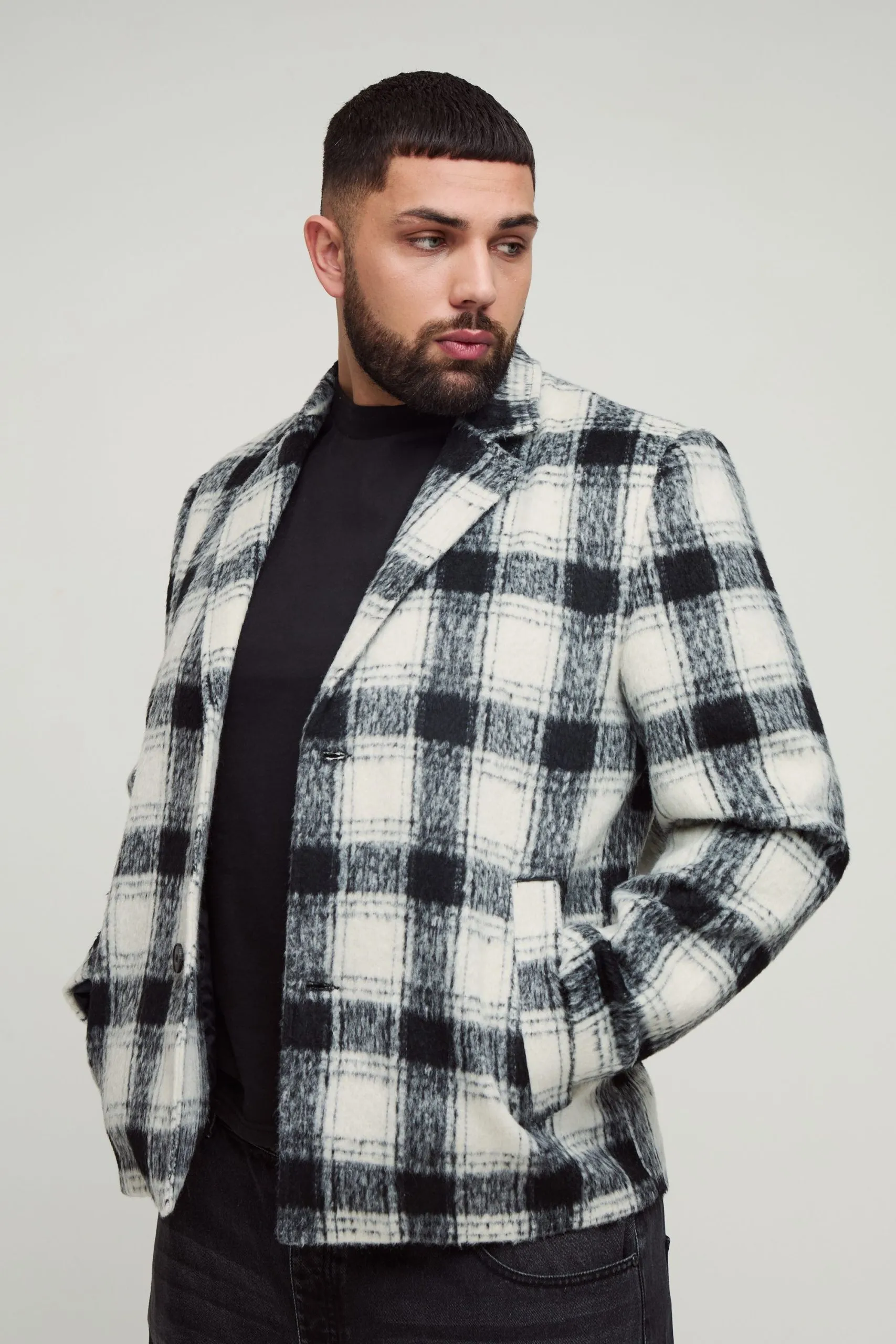 Plus Boxy Oversized Brushed Check Overcoat