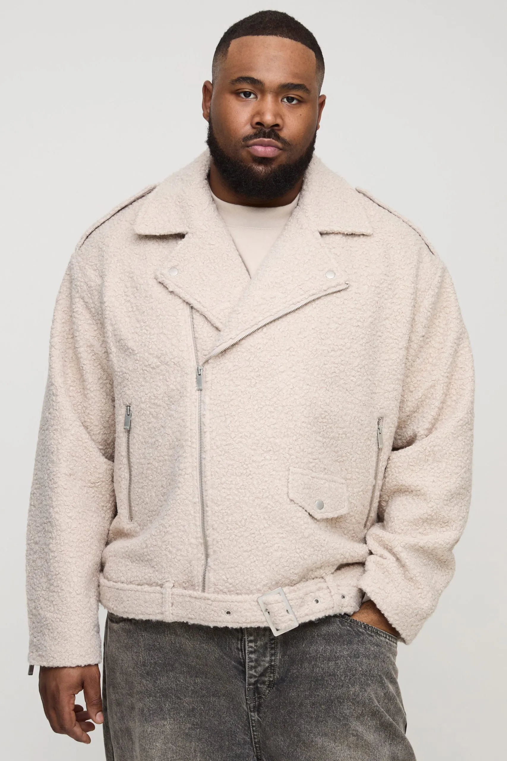 Plus Oversized Boucle Biker Jacket