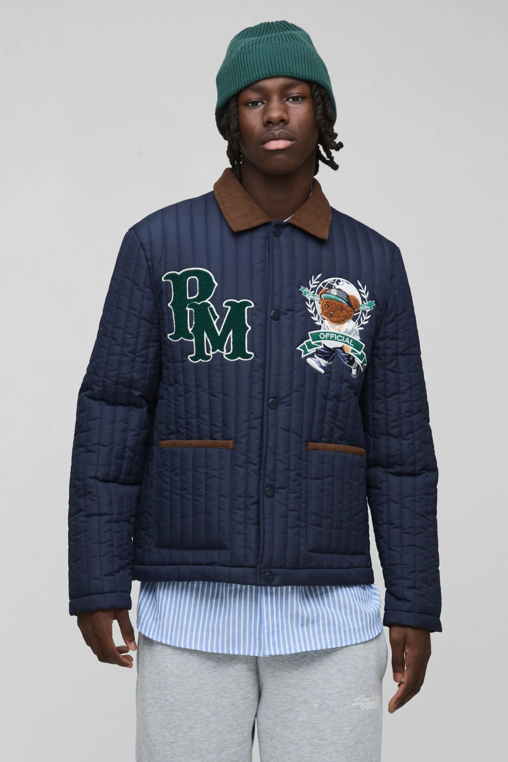 Regular Lightweight Teddy Applique Quilted Coach Jacket