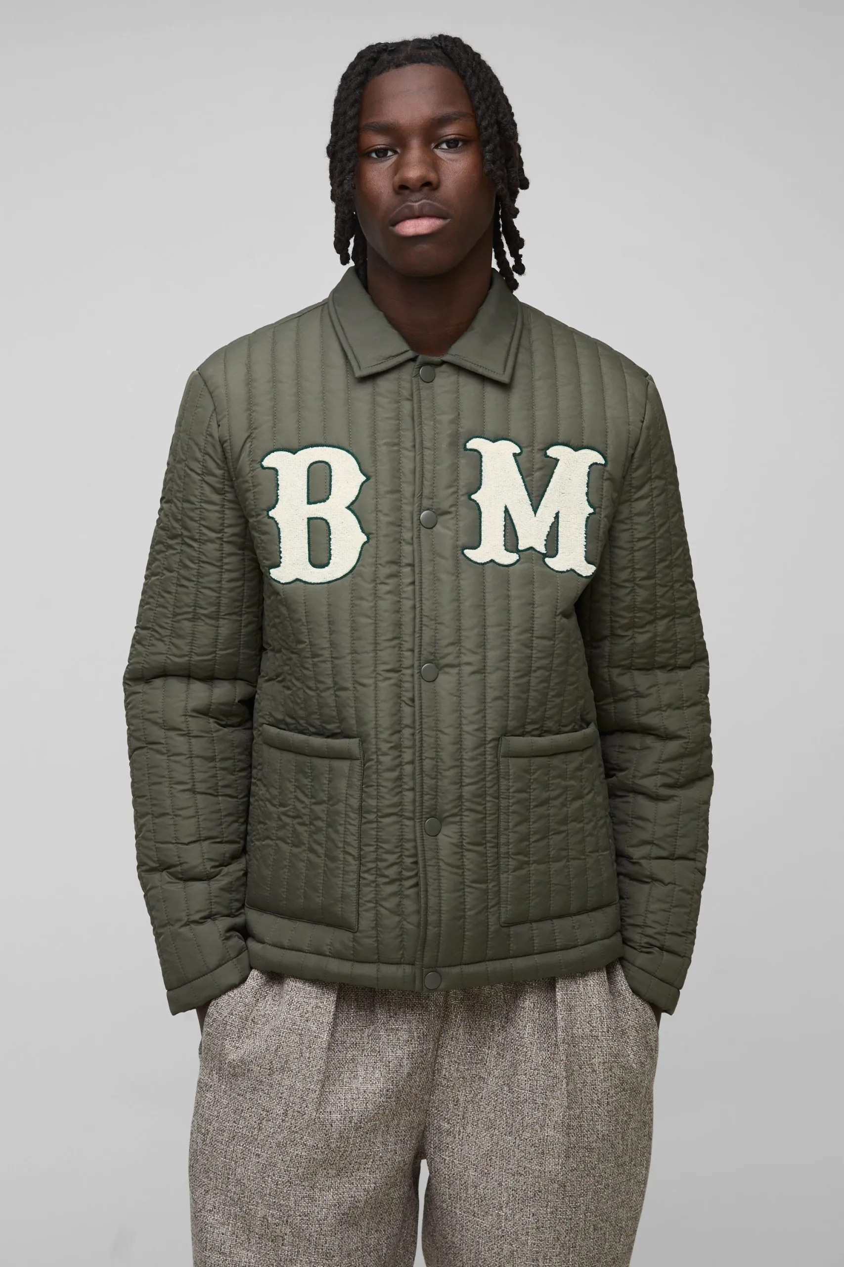 Regular Fit Quilted Applique Harrington Jacket