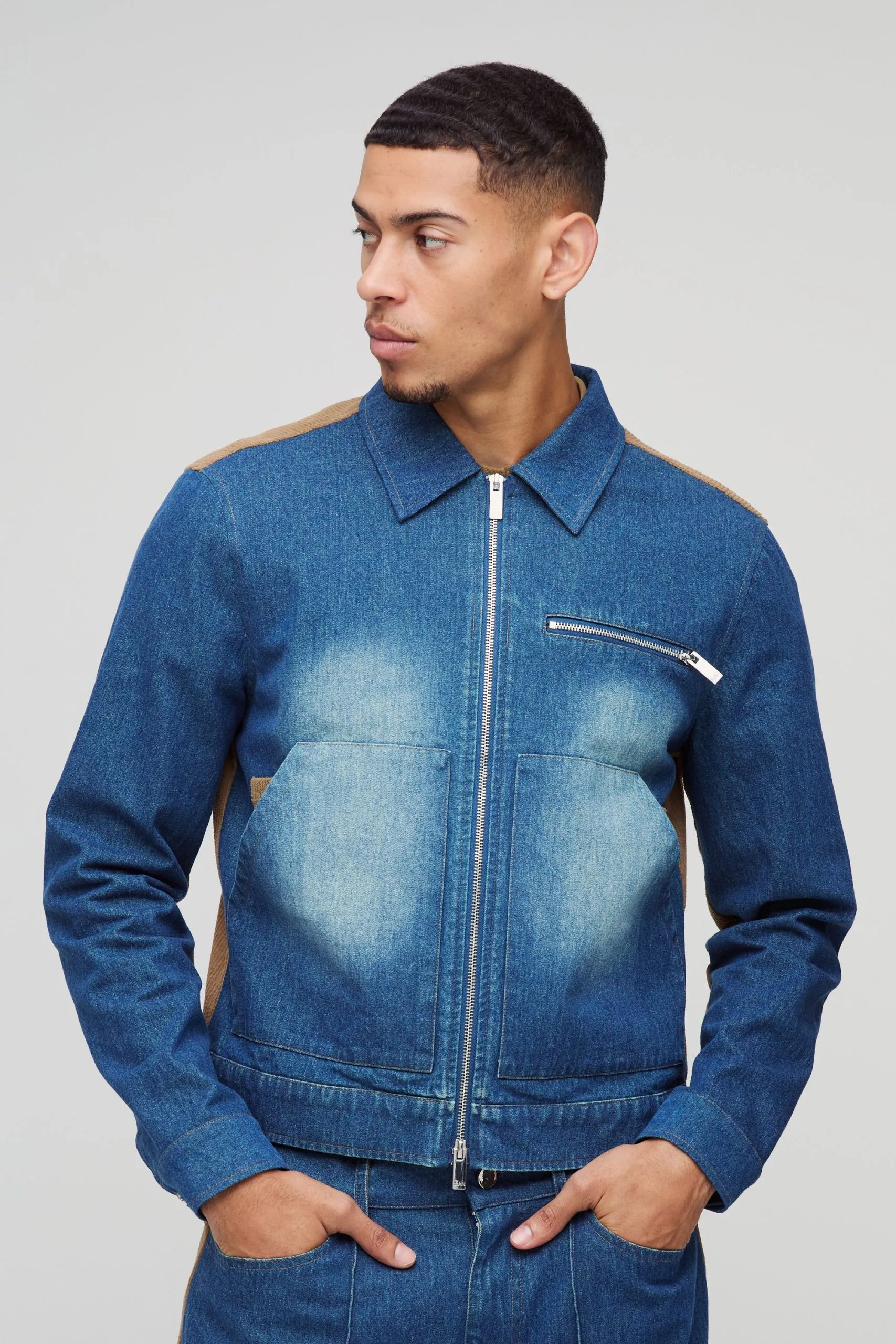 Regular Denim & Corduroy Cropped Jacket
