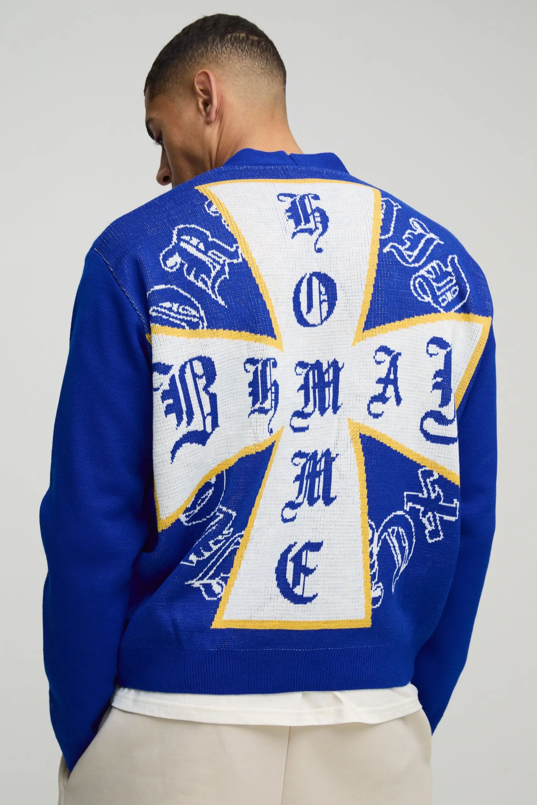 Boxy Cross Graphic Knitted Cardigan