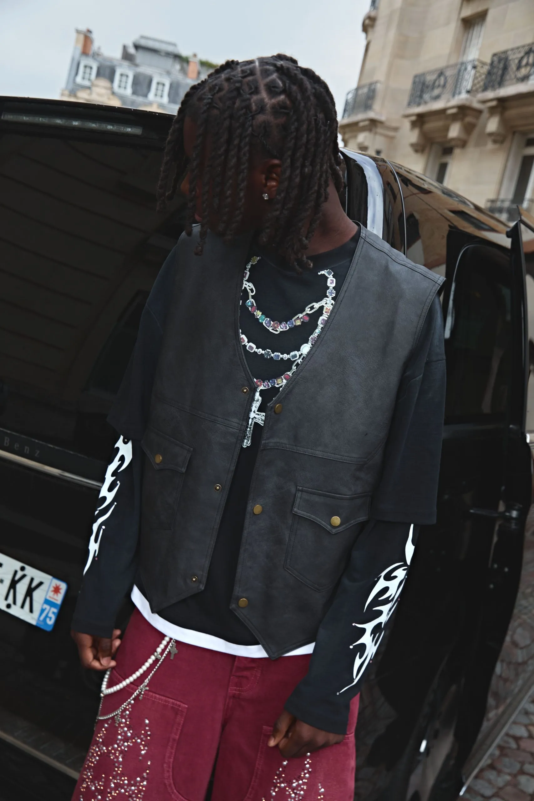 Regular Fit Washed Tumbled PU Western Gilet Jacket