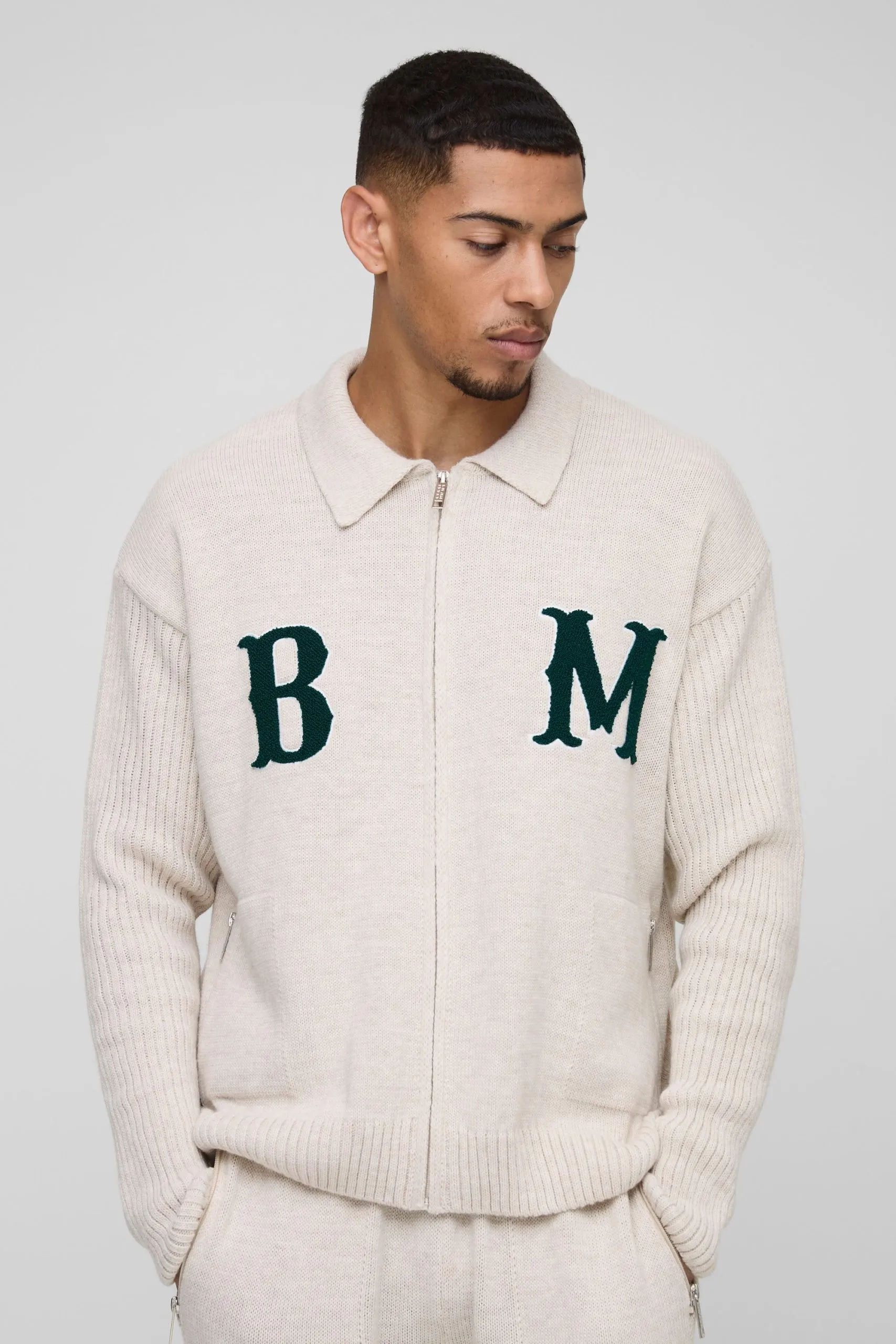 BM Oversized Boucle Knitted Harrington Jacket