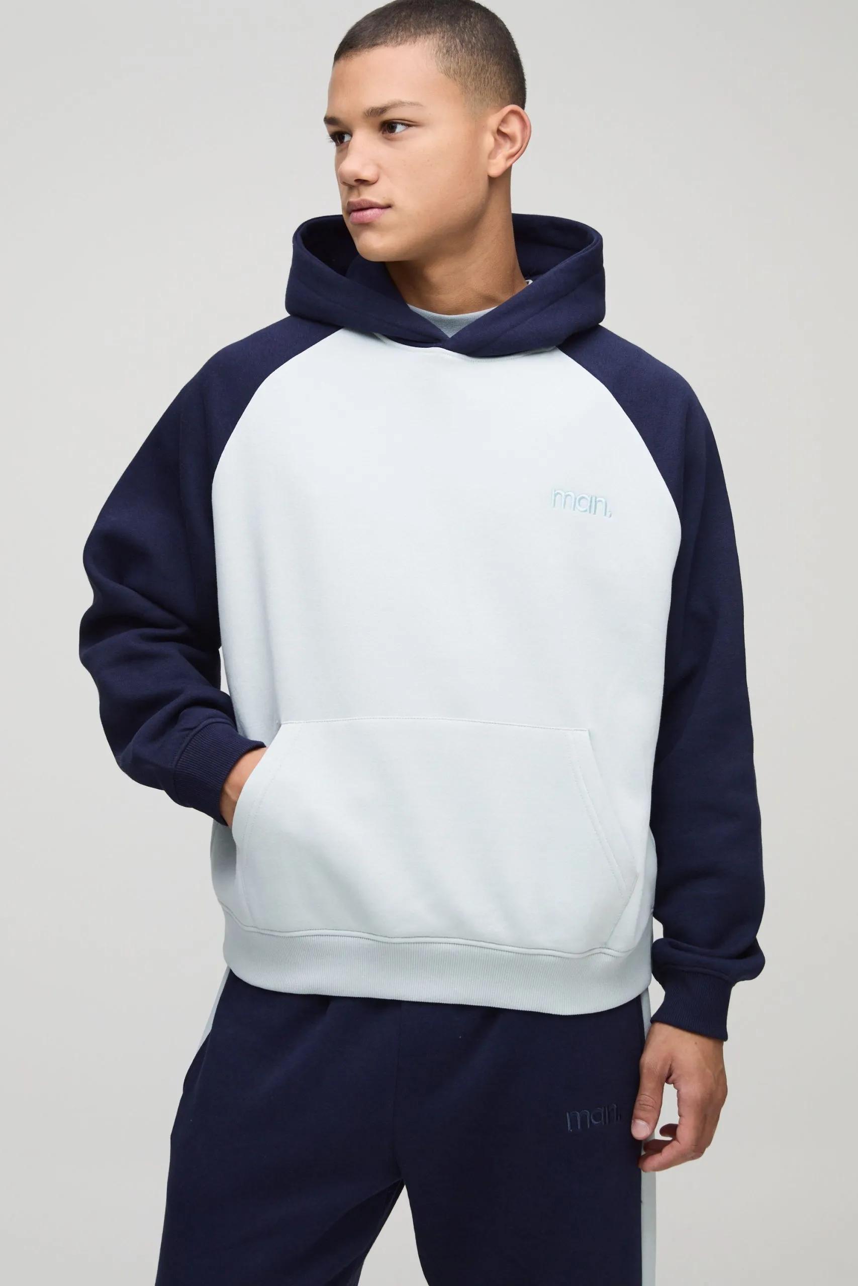 Oversized Boxy Man Colour Block Raglan Hoodie
