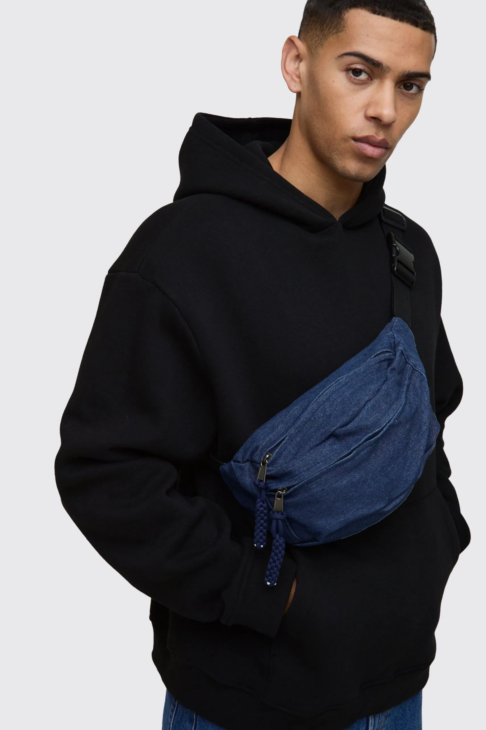 Denim Double Pocket Cross Body Bag