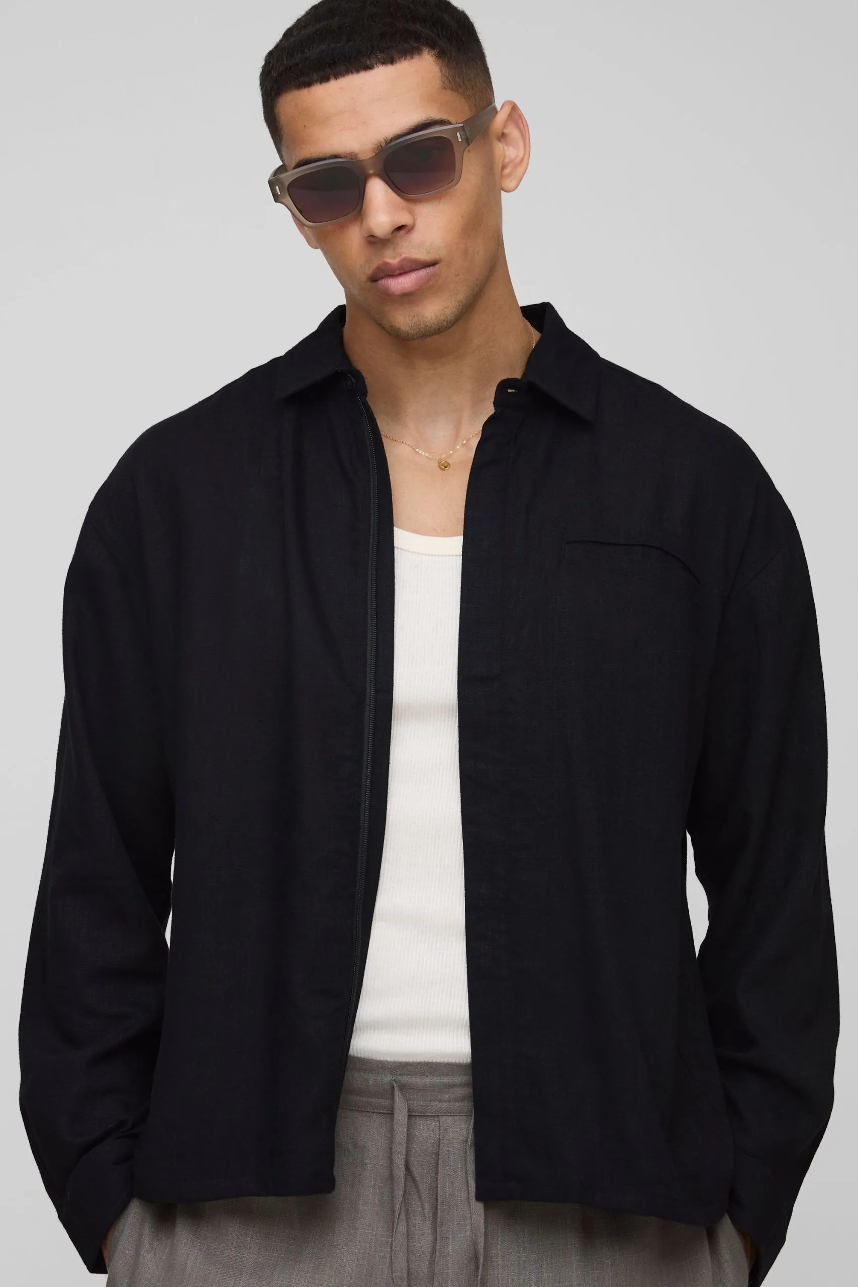 Heavyweight Linen Oversized Concealed Placket Overshirt