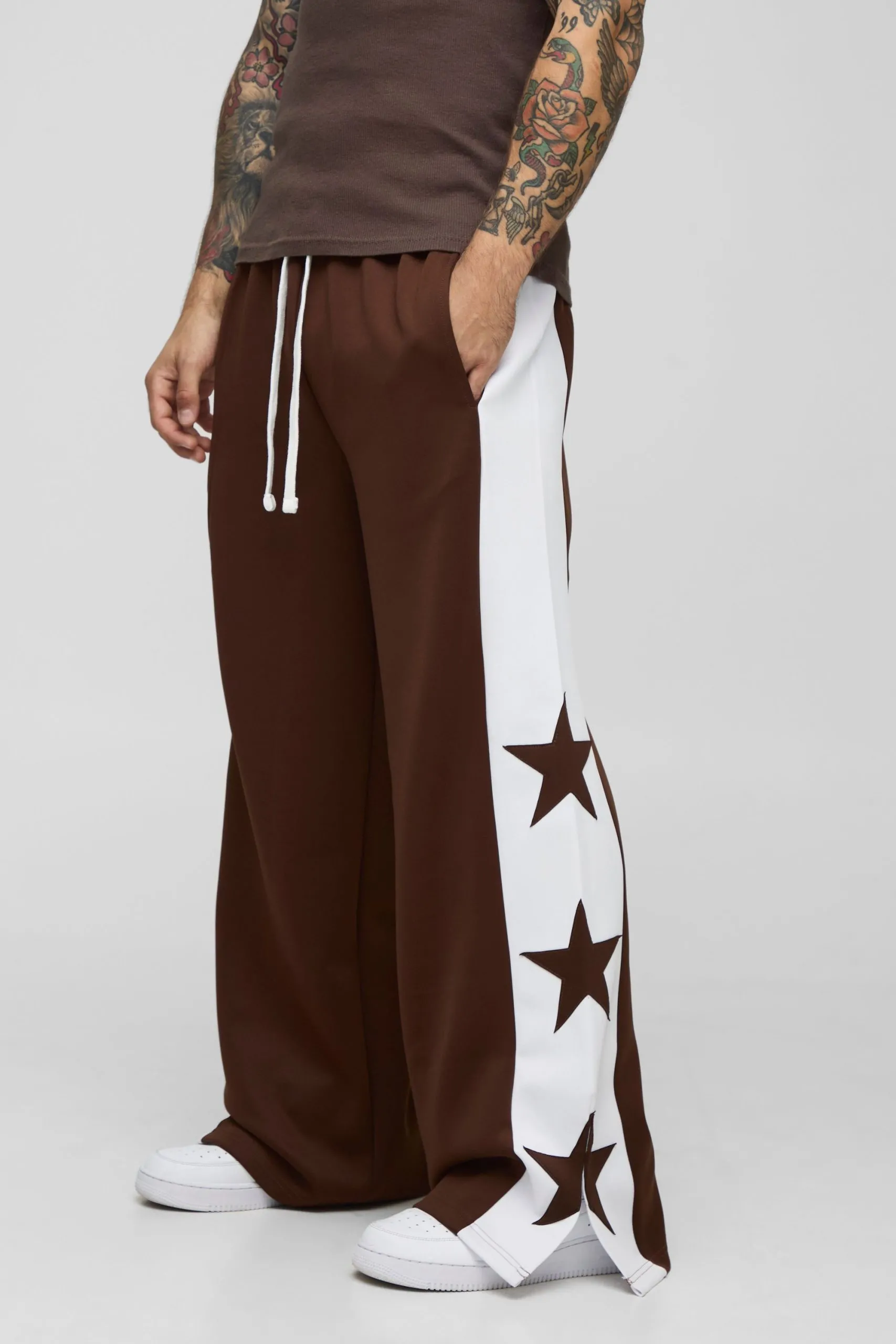 Wide Leg Star Tricot Split Hem Joggers