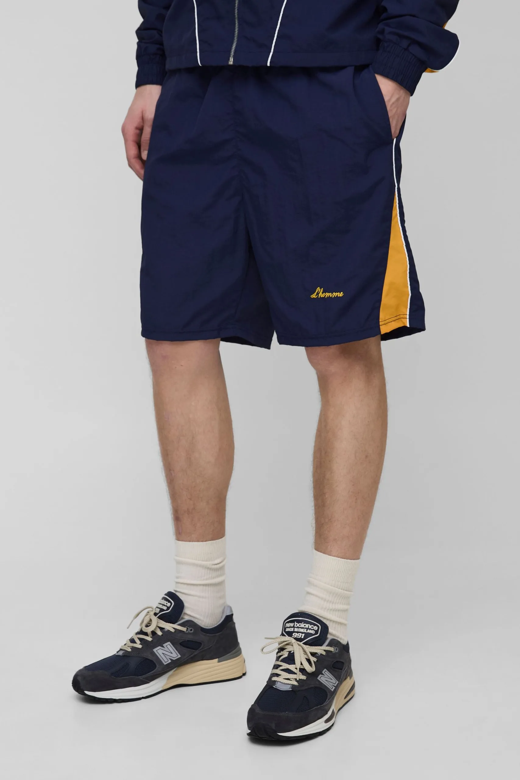 Tall Crinkle Nylon Panelled  Relaxed Shorts