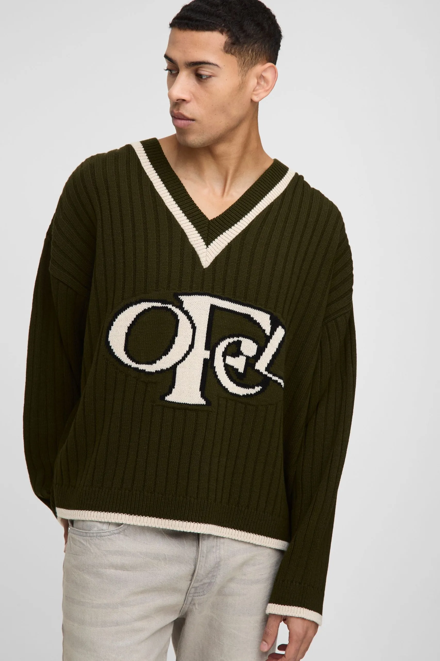 Boxy Ofcl V Neck Rib Knitted Jumper