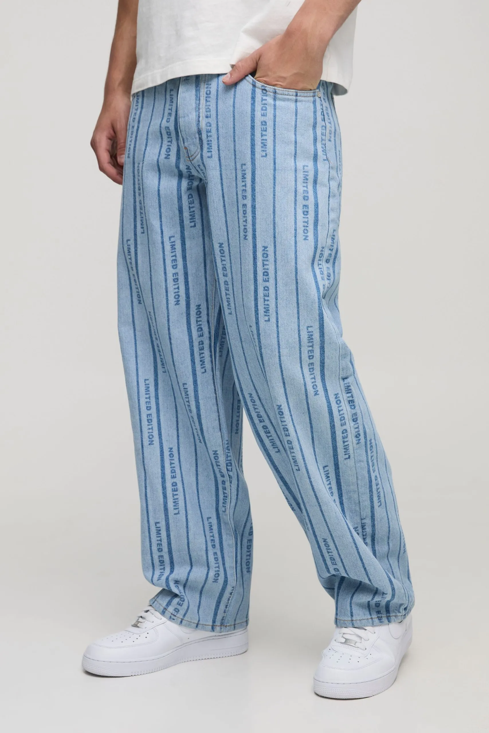 Relaxed Laser Print Striped Jeans