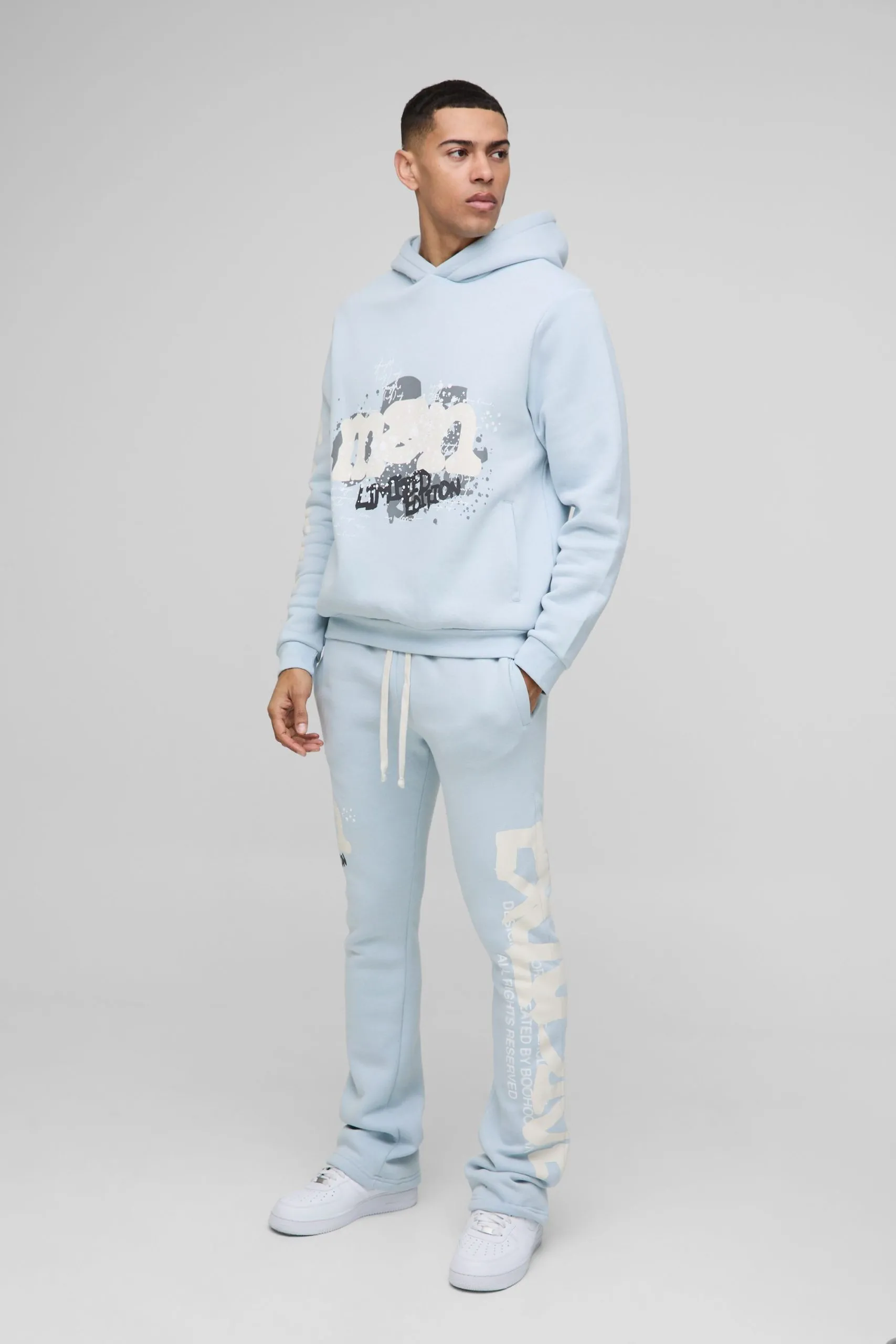 Regular Fit Man Graphic Flared Stacked Hooded Tracksuit