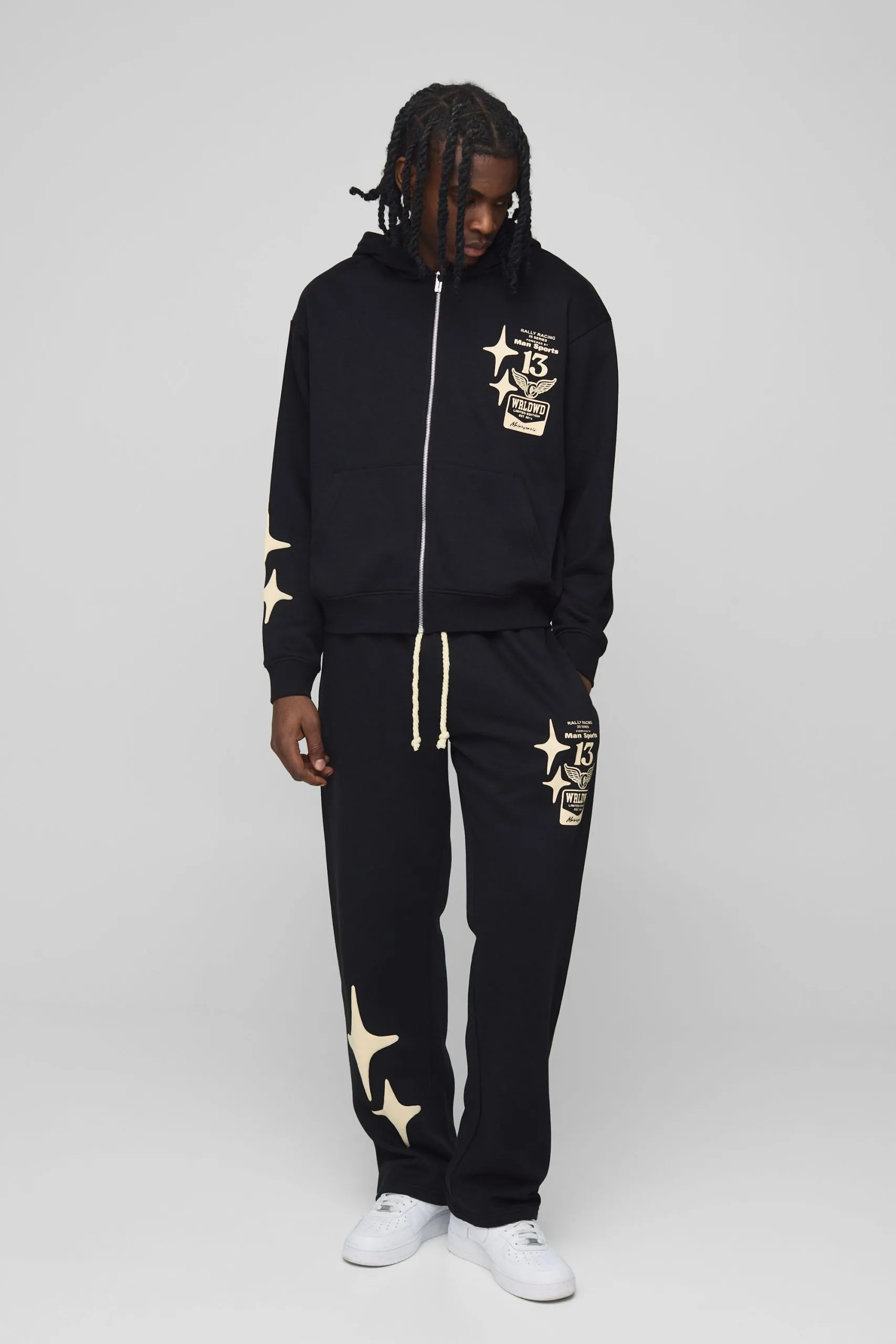 Oversized Boxy Graphic Hooded Zip Tracksuit