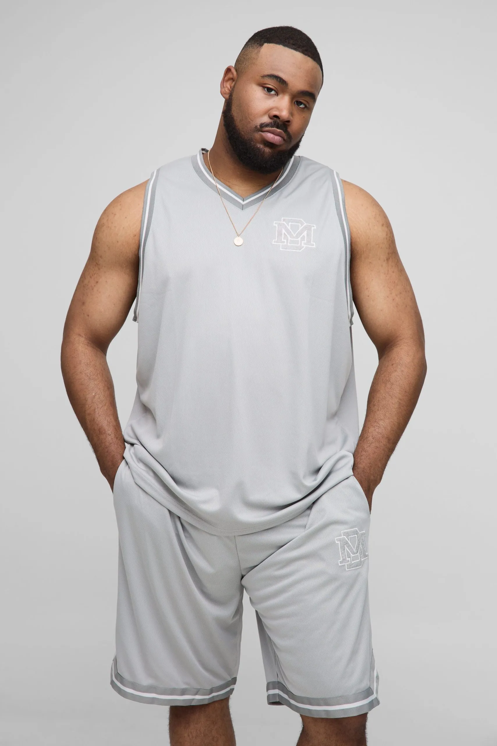 Plus BM Embroidered  Oversized Vest & Basketball Short Set