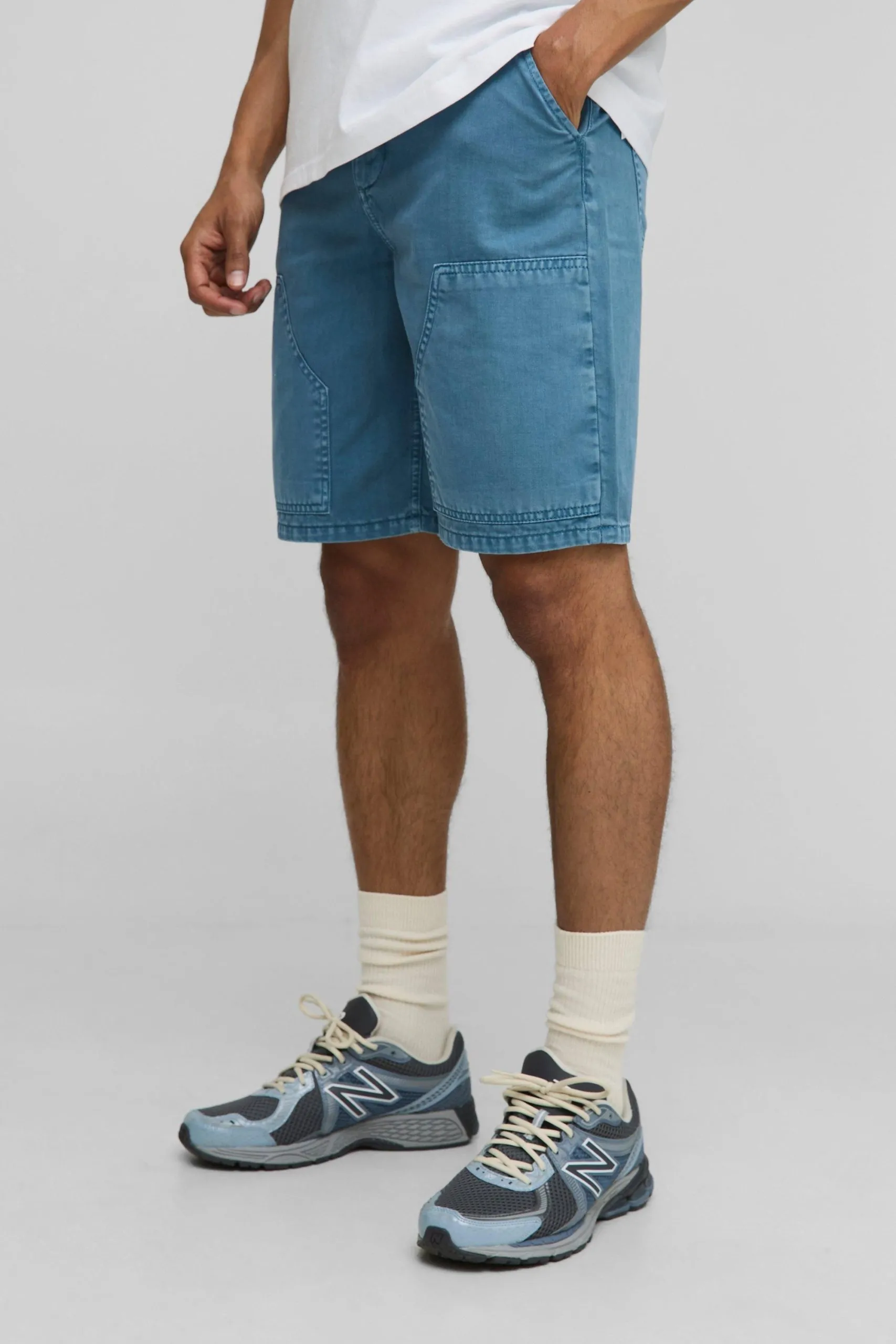 Relaxed Fit Carpenter Overdyed Belted Shorts