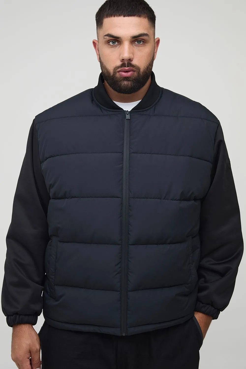 Plus Regular Fit Quilted Scuba Sleeve Puffer