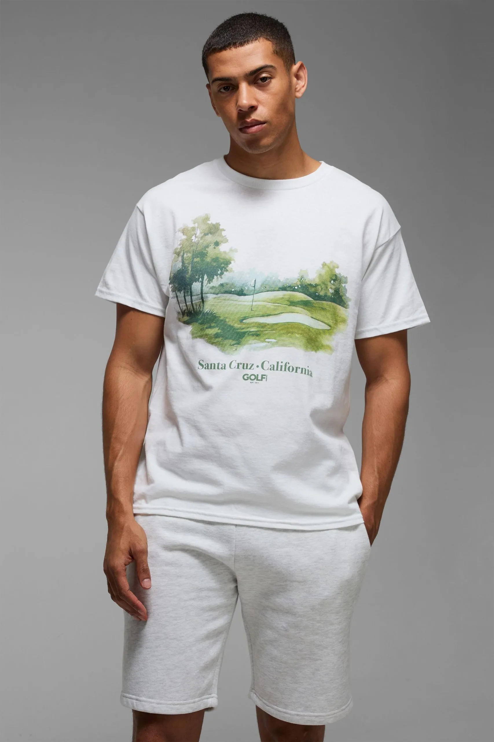 White Regular Fit Golf Championship License Printed T-Shirt
