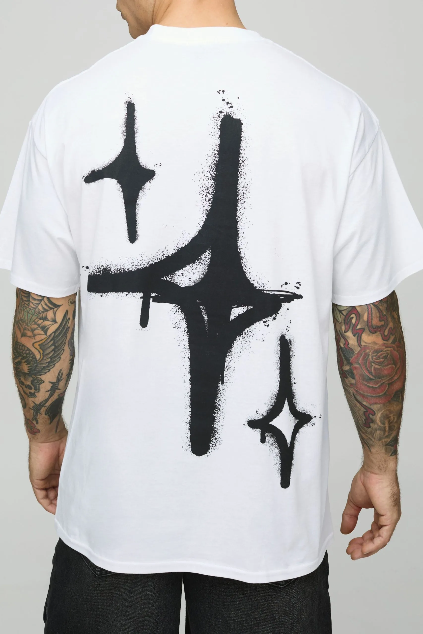 White Oversized Graffiti Spray Star T-Shirt