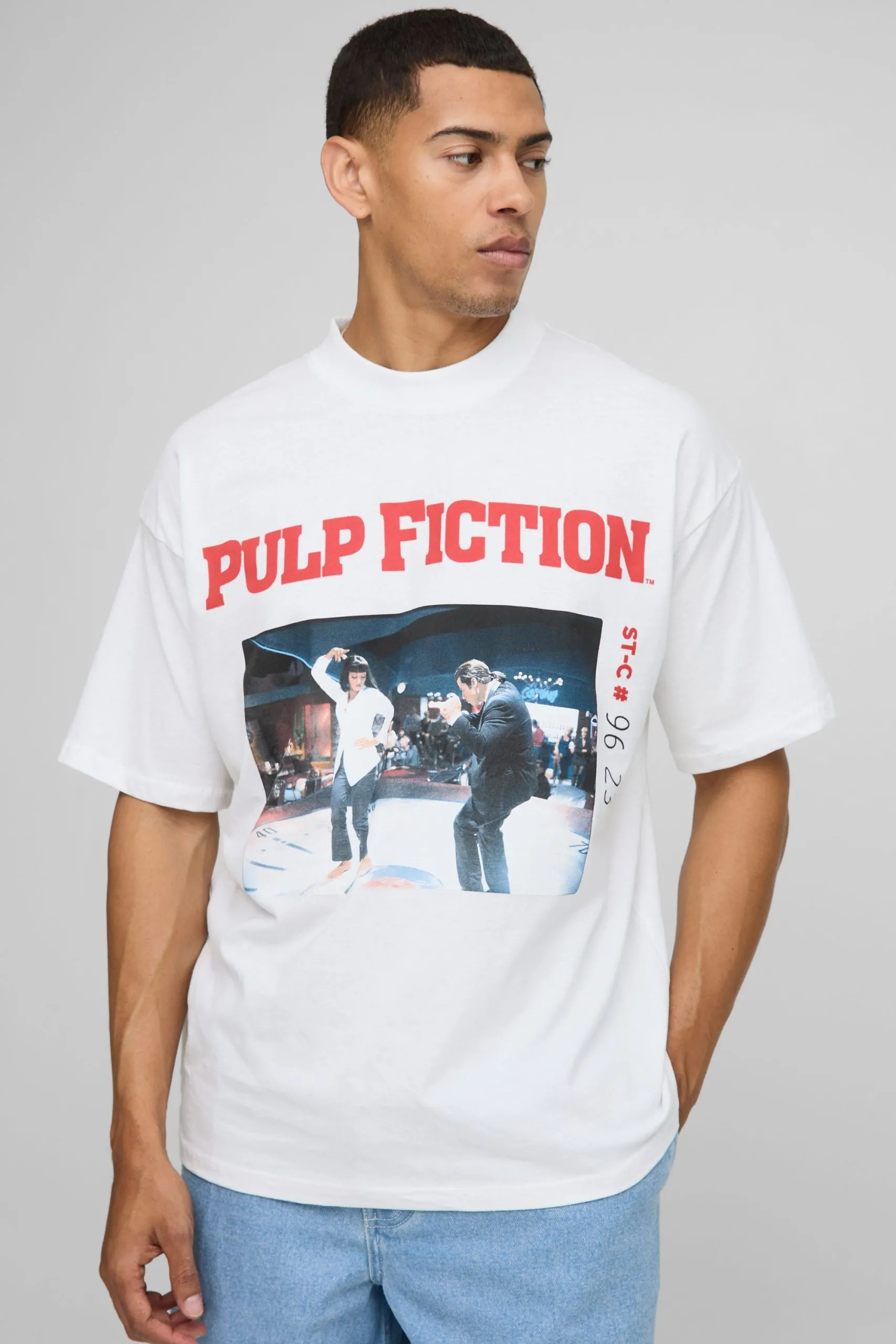 White Oversized Extended Neck Pulp Fiction License T-Shirt