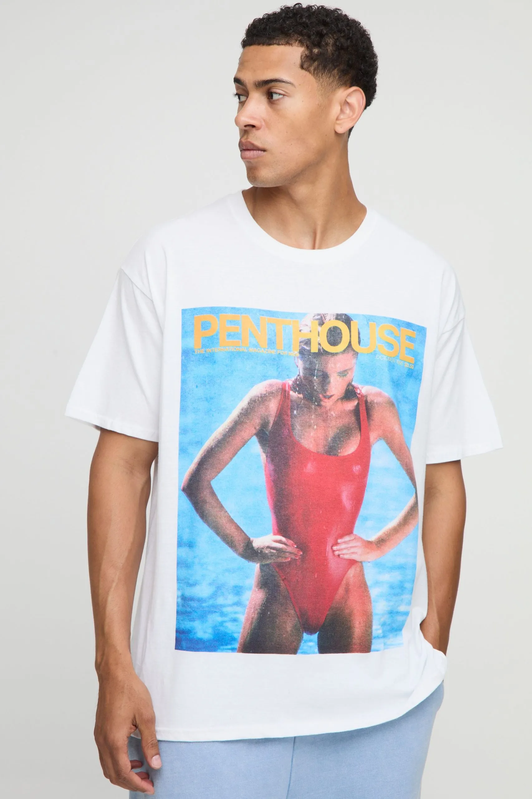 White Oversized Penthouse Magazine License T-Shirt