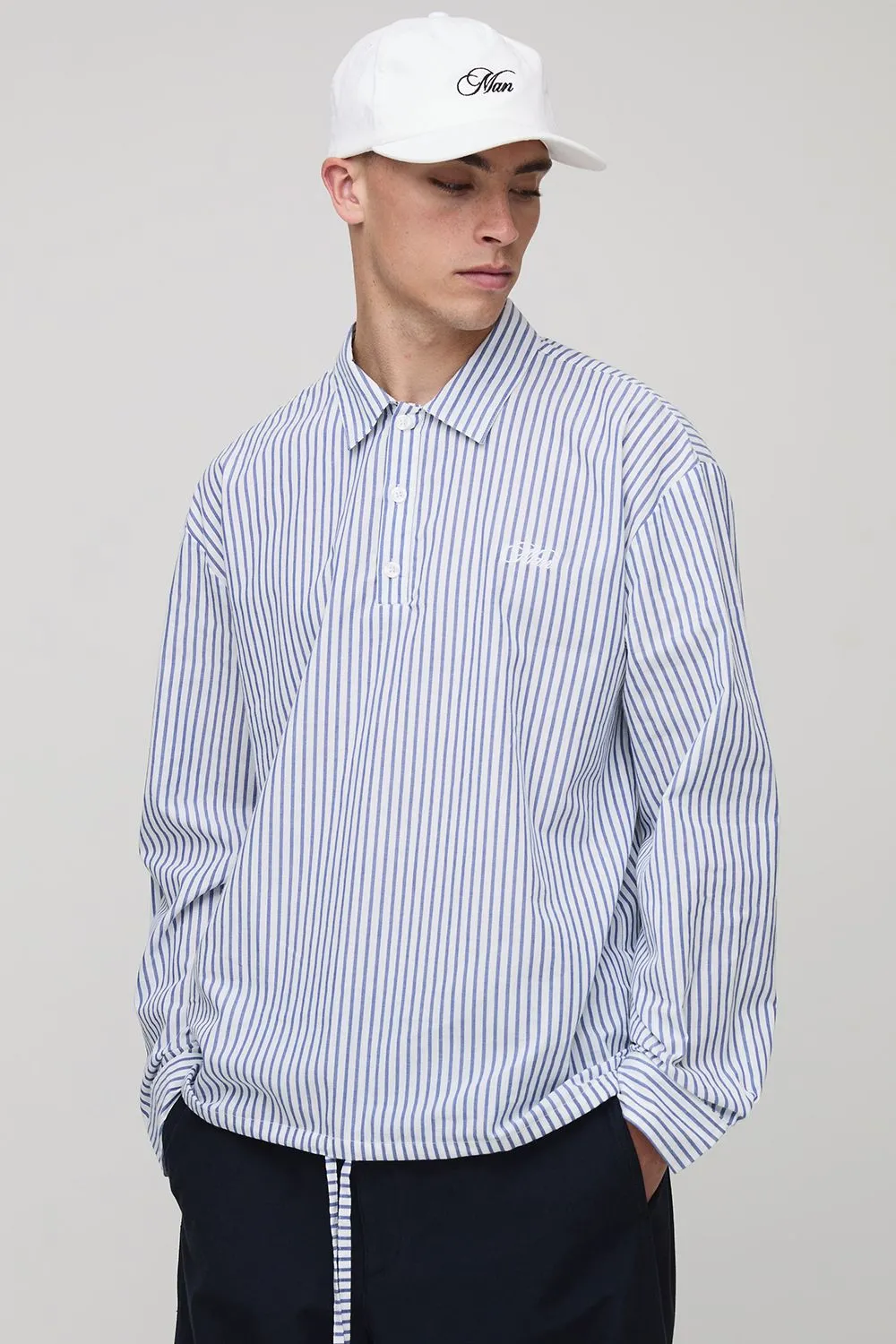 Oversized Long Sleeve Stripe Embroidered Bungee Rugby Shirt