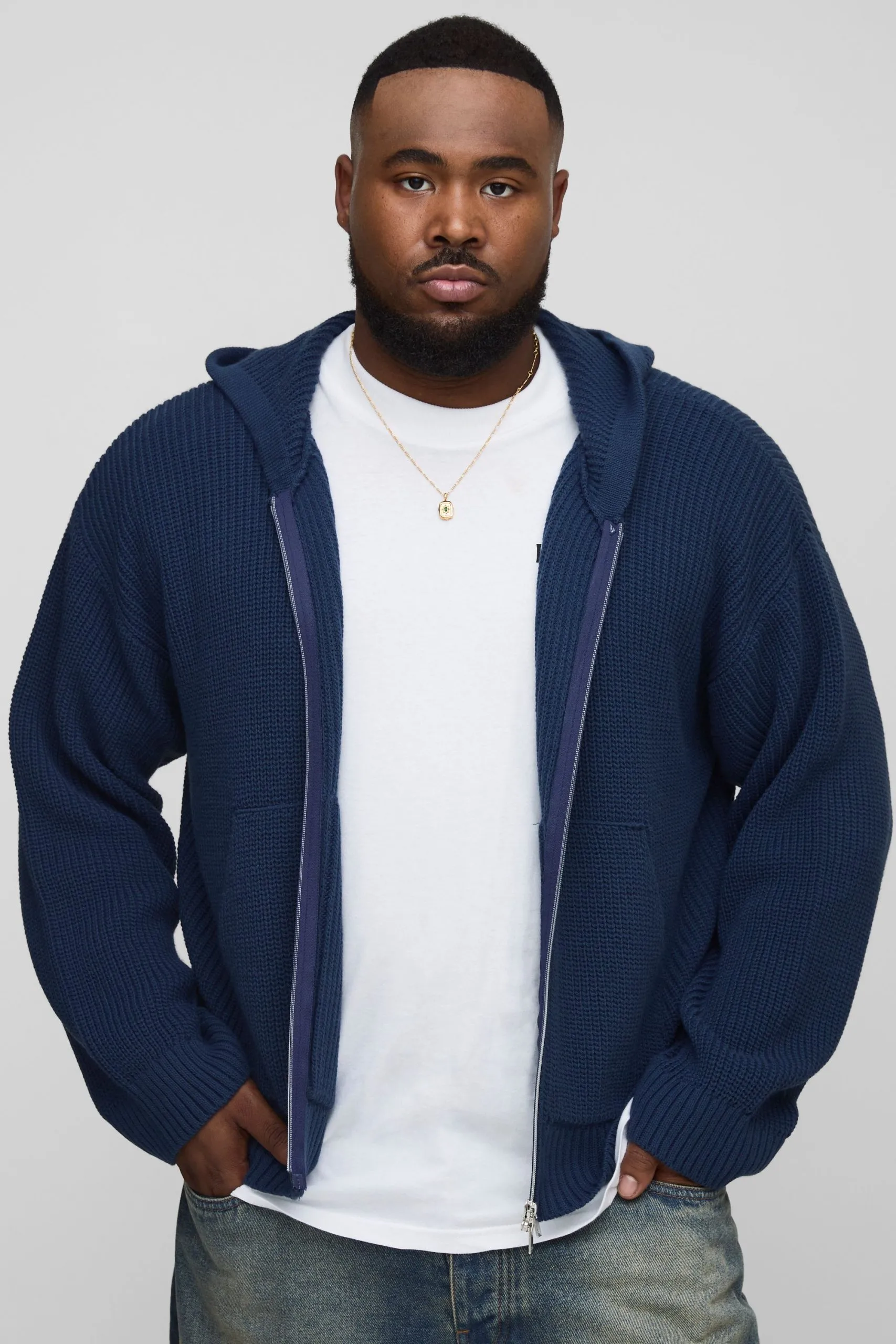 Plus Boxy Fit Ribbed Knitted Hoodie