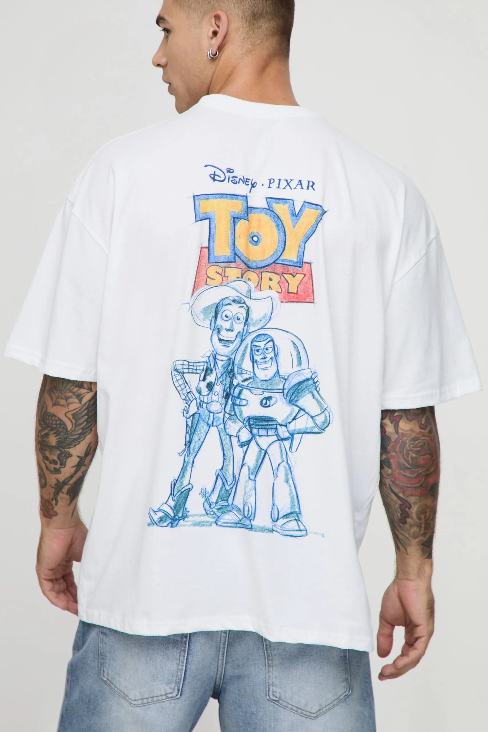 White Oversized Disney Pixar Toy Story License Printed T-Shirt