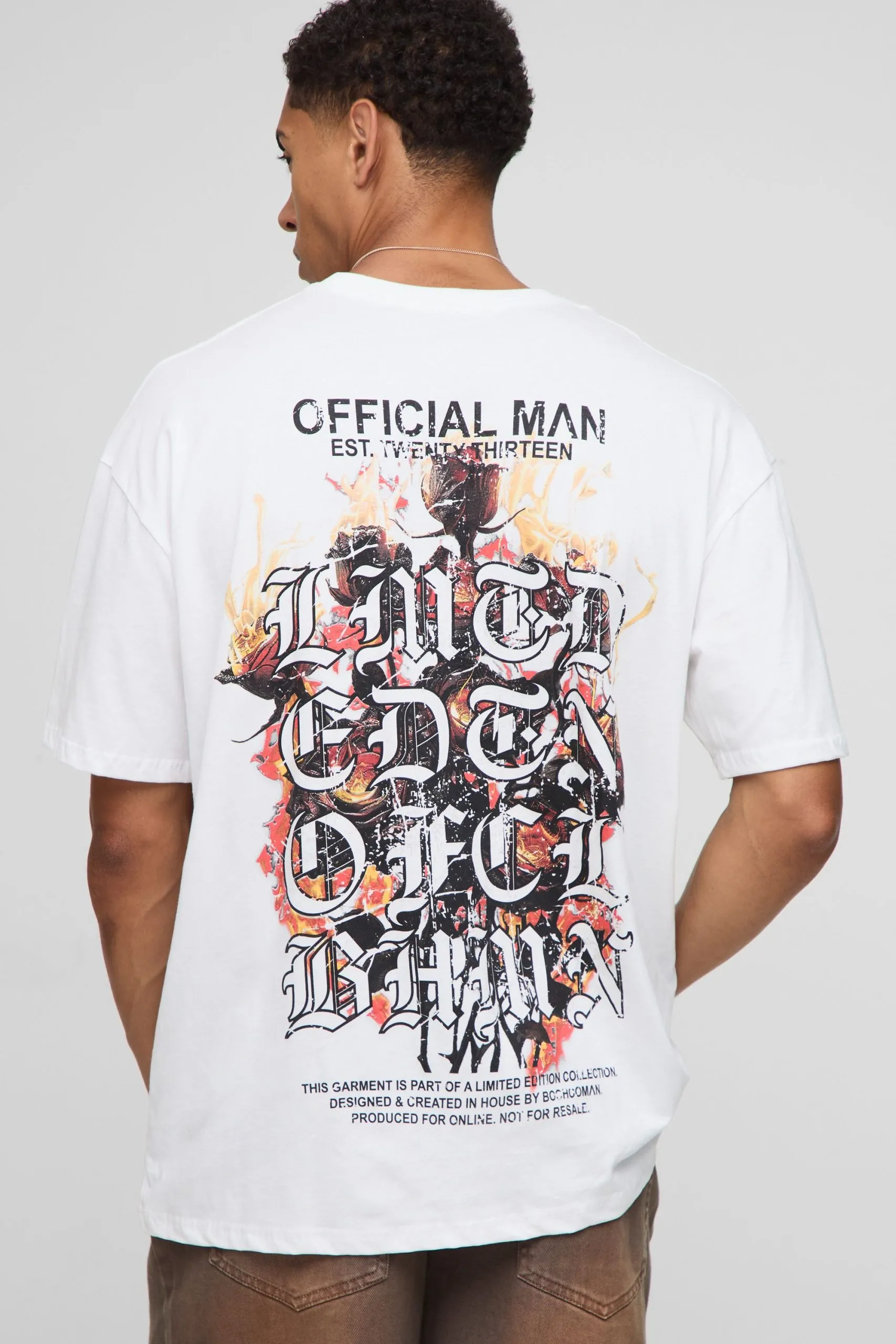 White Oversized Ofcl Man Floral Flame Printed T-Shirt