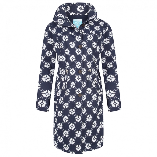 Raincoat Happy Rainy Days Trenchcoat Iris Umbrella Navy White