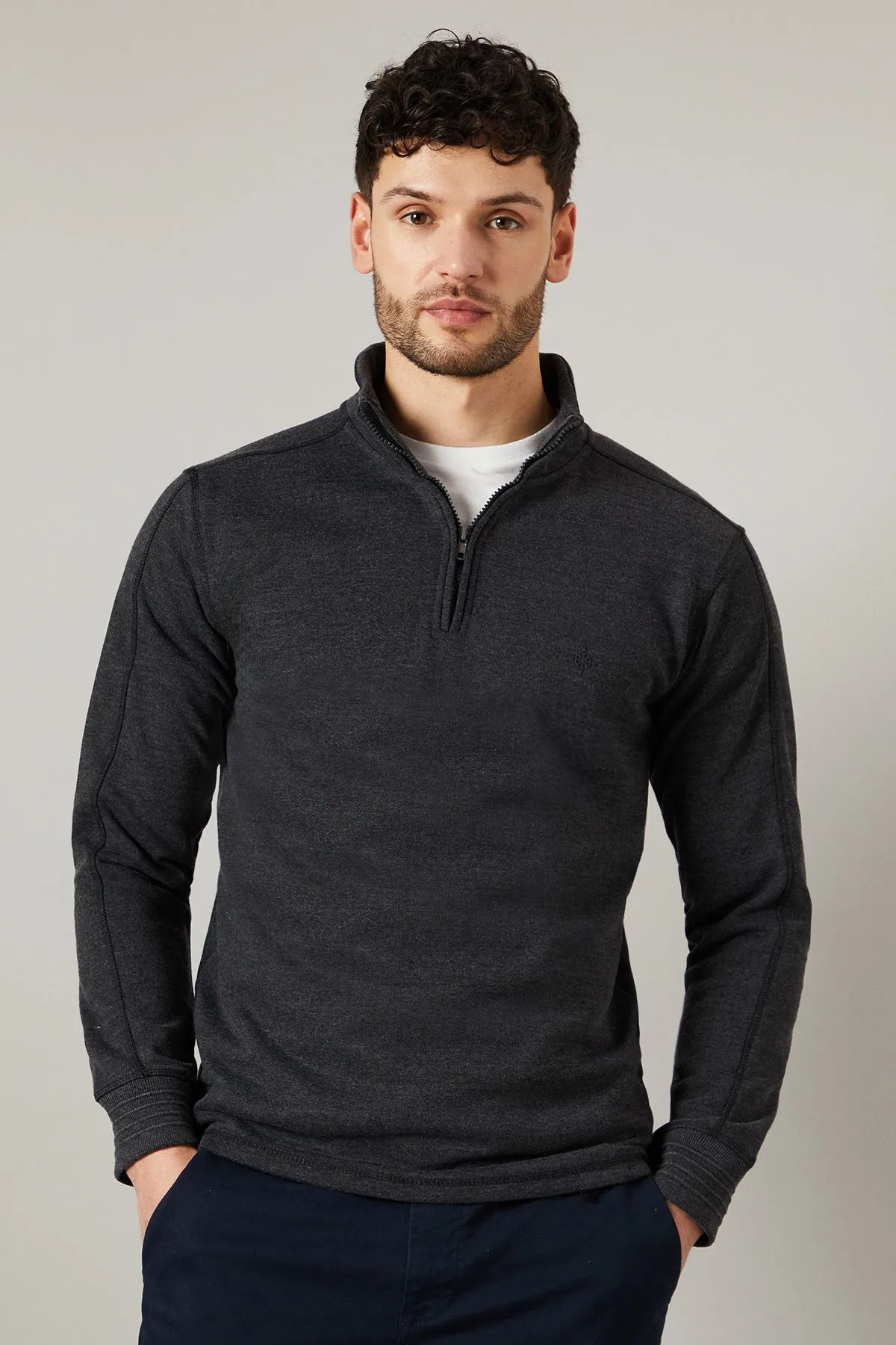 Charcoal Premium Pure Cotton Funnel Neck Half Zip Sweat