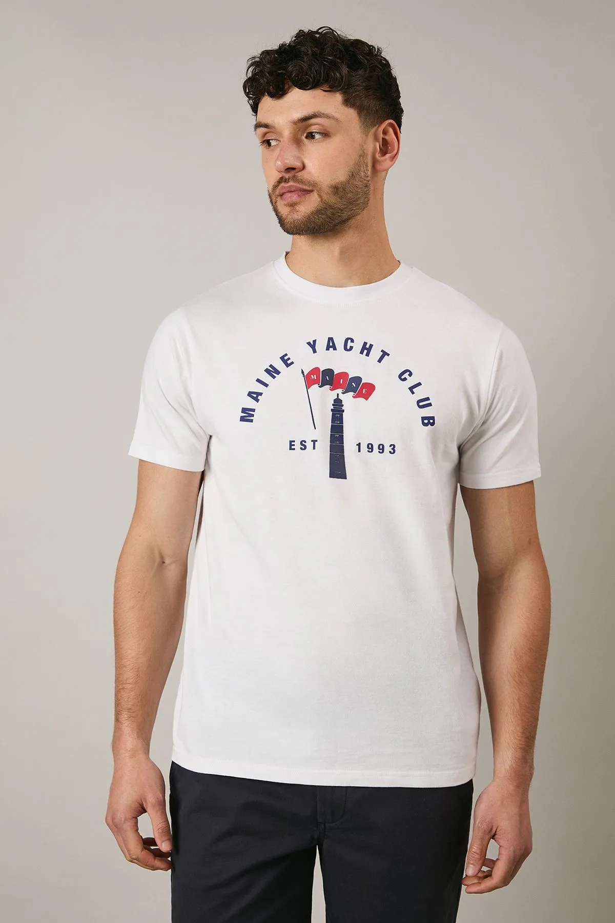 White Yacht Club Print T-Shirt