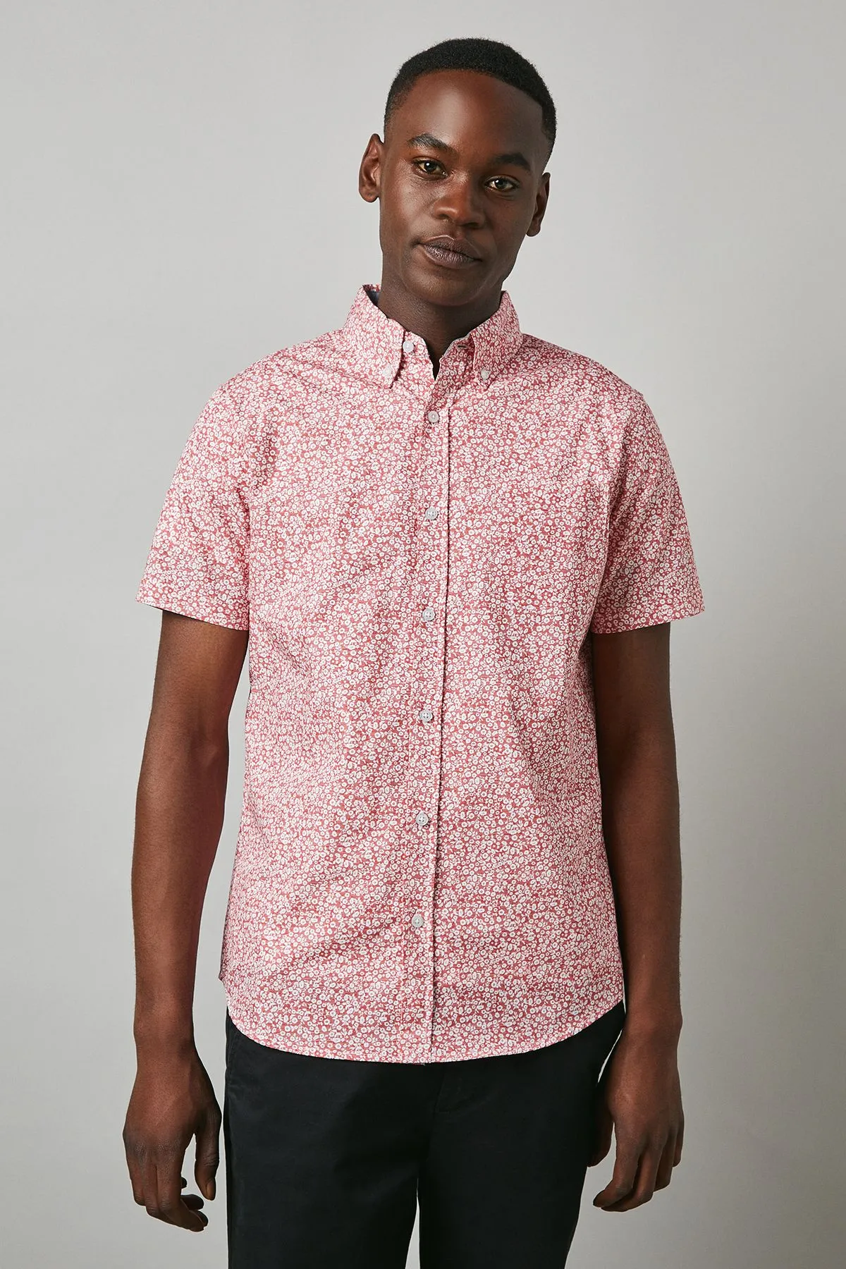 Pink Ditsy Floral Print Short Sleeve Shirt