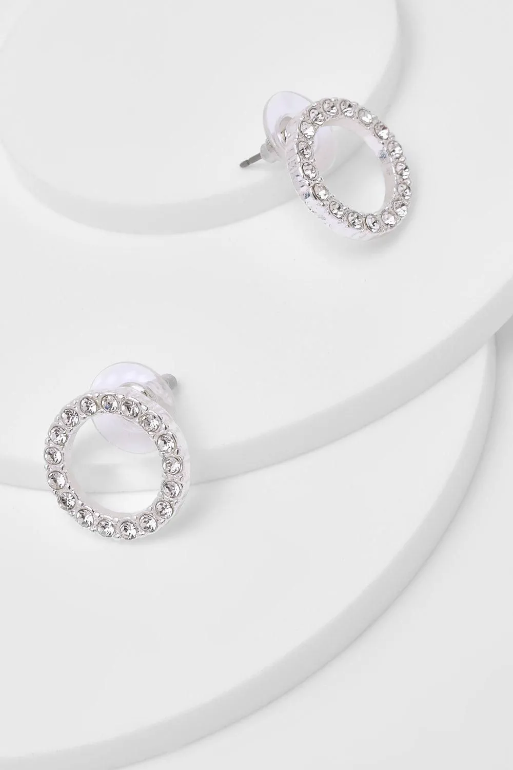 Silver Circle Diamante Studs