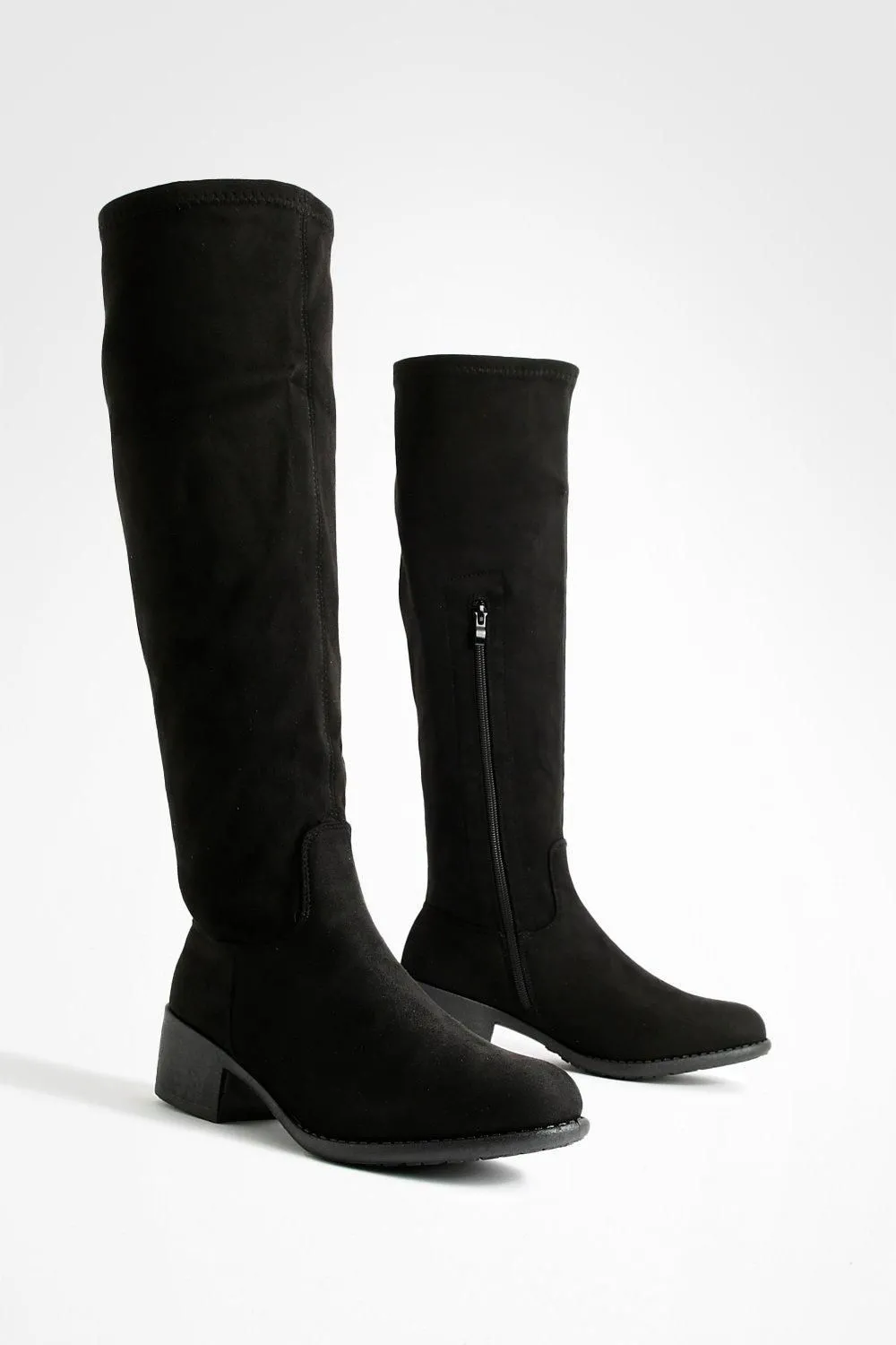 Faux Suede Oversized Leg Flat Knee High Boots