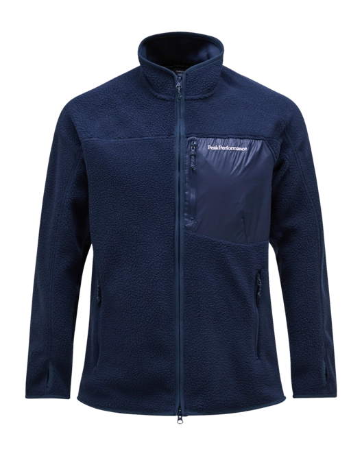 Zip Sweatshirt Peak Performance Men Pile Zip Jacket Blue Shadow