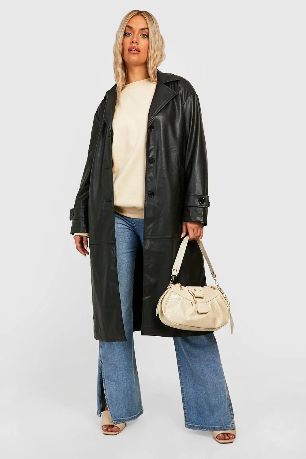 Plus Faux Pu Trench Coat