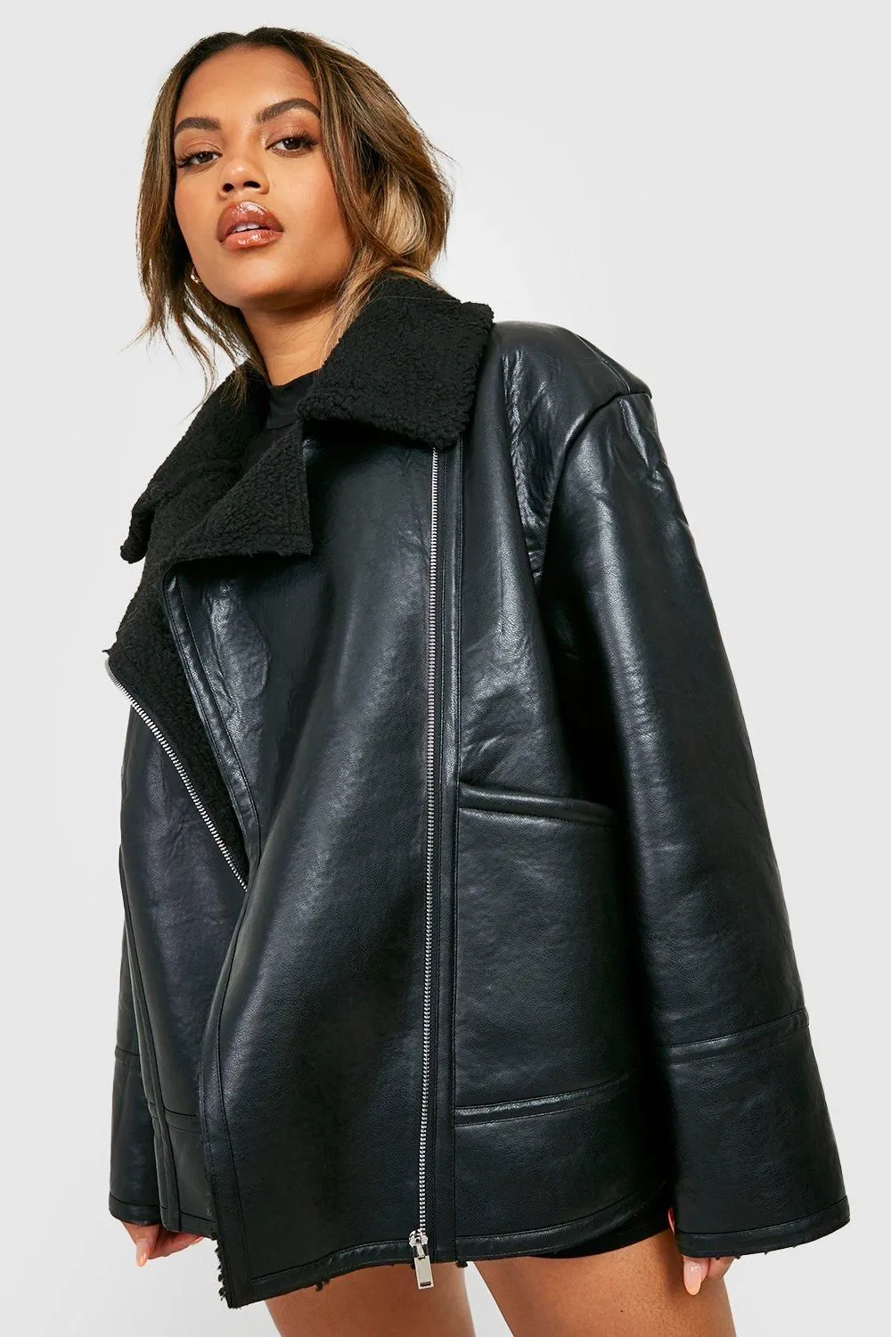 Plus Borg Collar Aviator Jacket