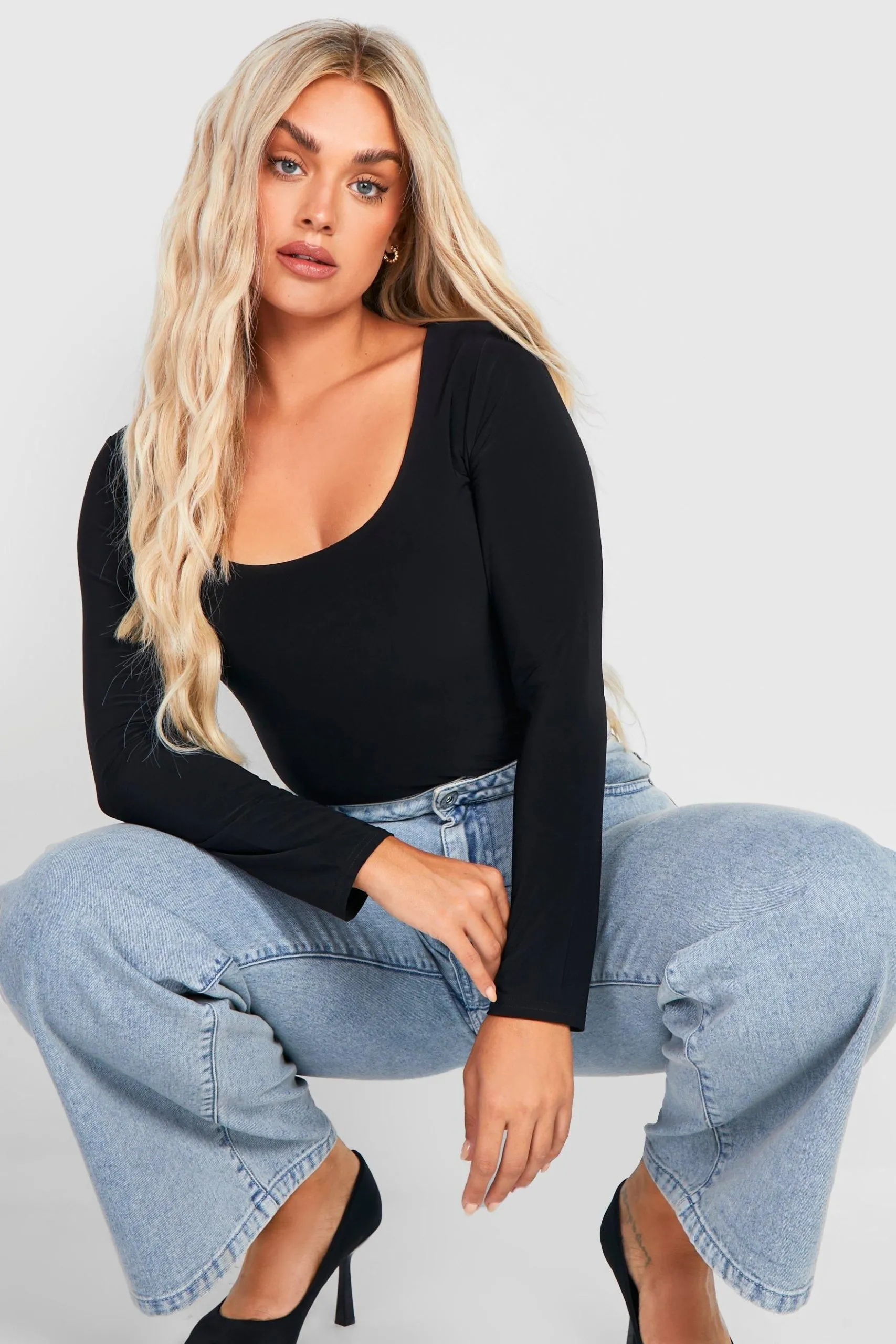 Plus Double Layer Slinky Scoop Neck Bodysuit