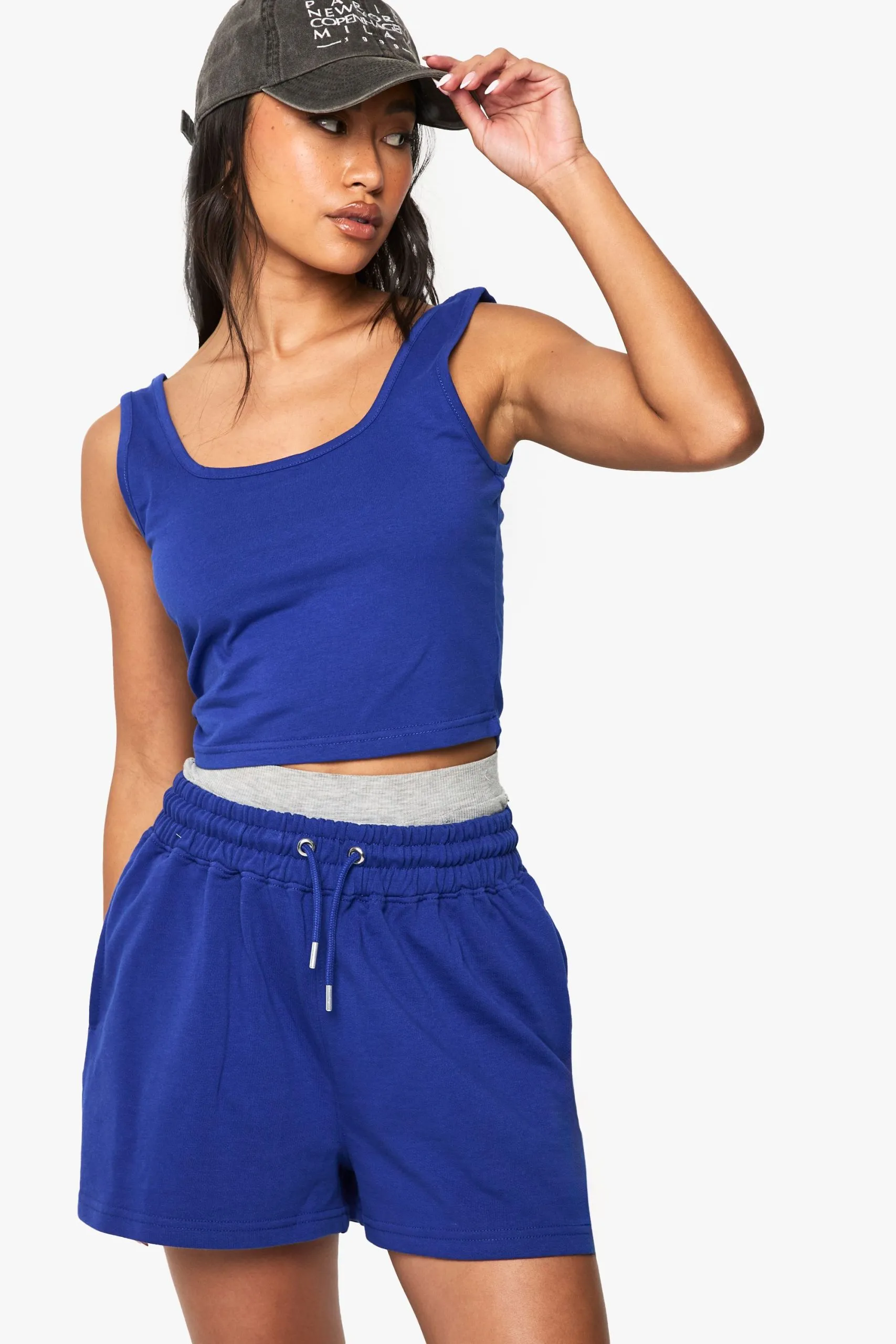 Scoop Neck Crop Top And Sweat Short Set
