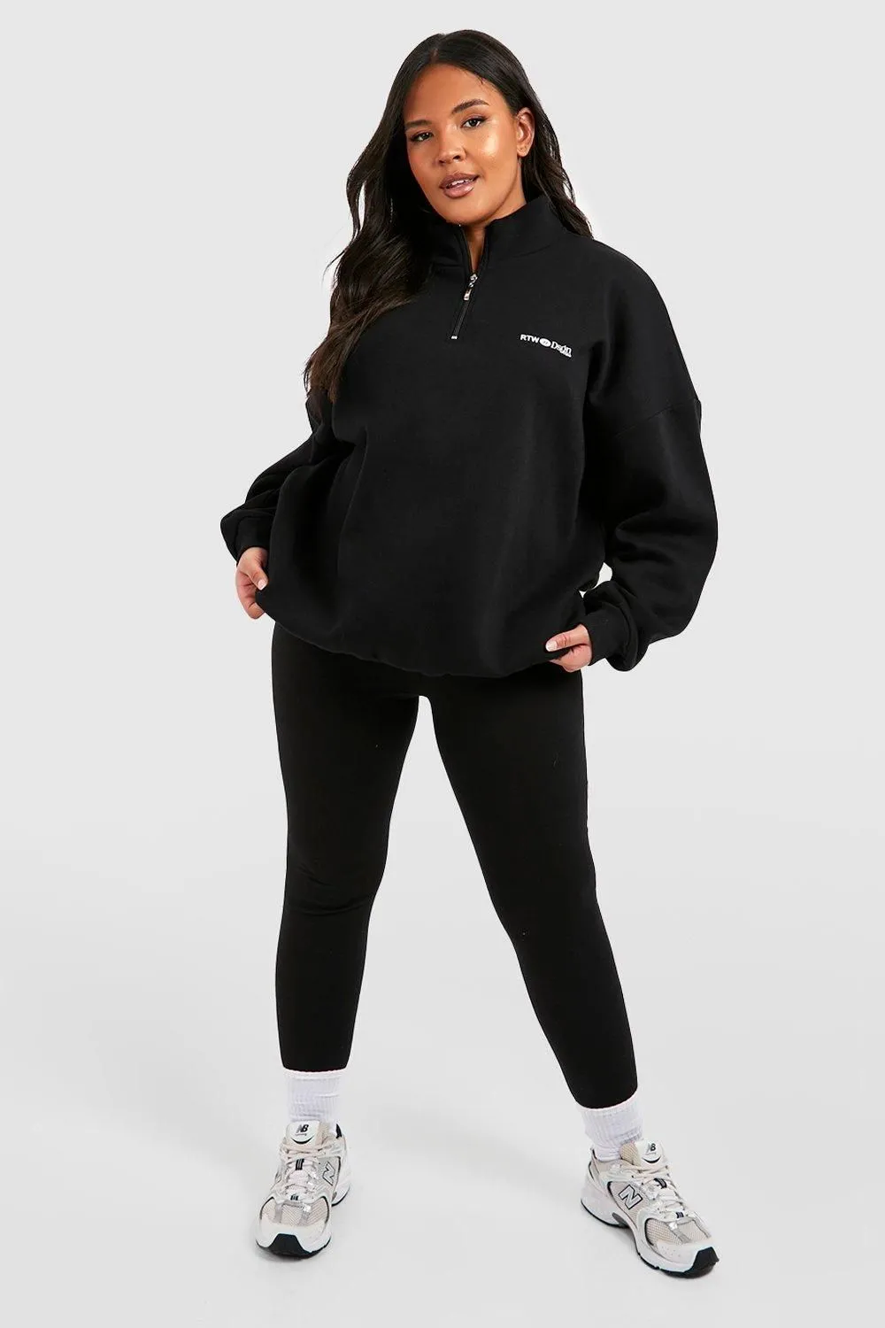 Plus DSGN Studio Oversized Half Zip Sweatshirt And Legging Set
