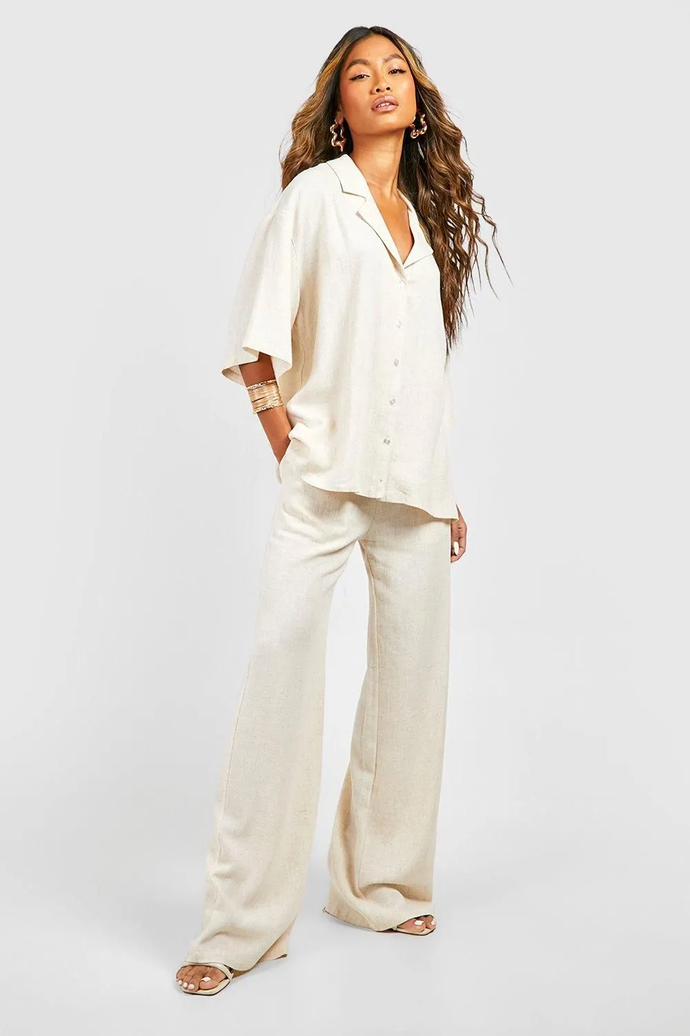 Wide Leg Linen Look Trouser