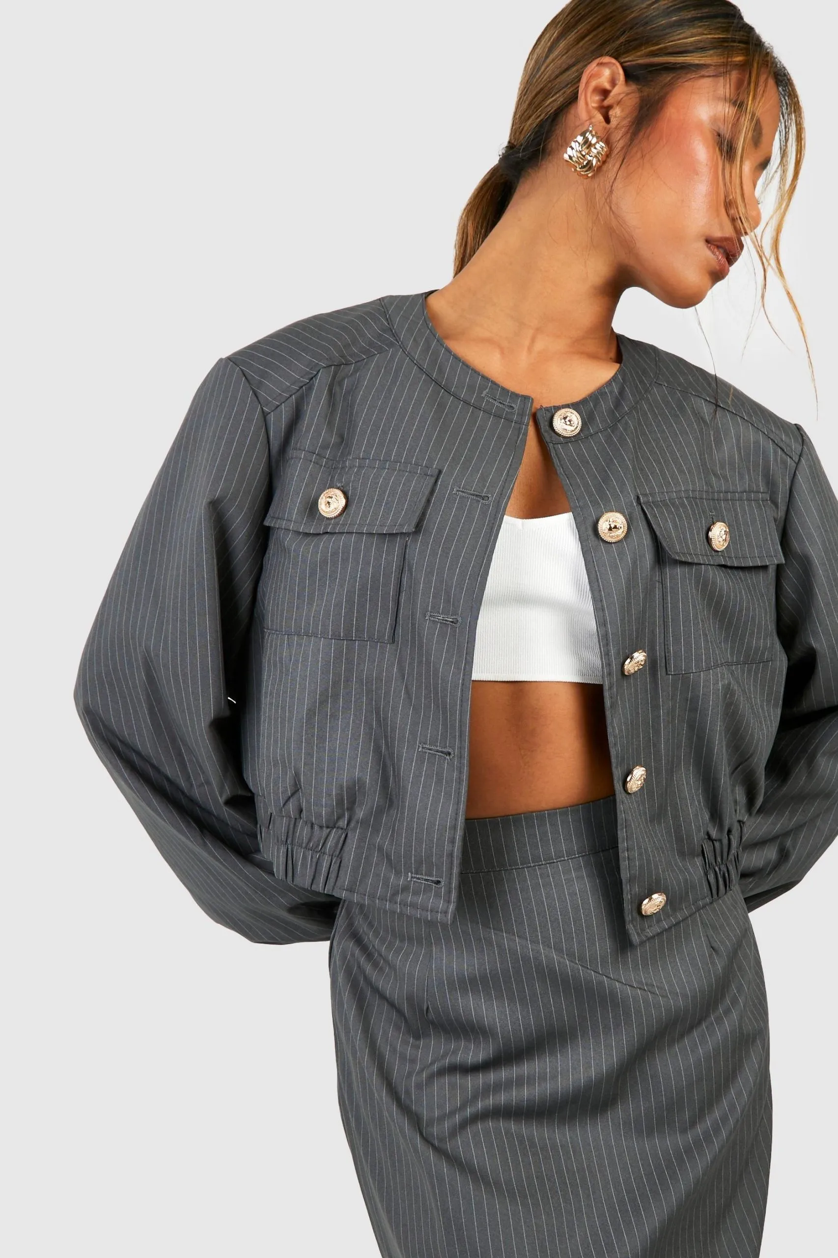 Pinstripe Relaxed Fit Bomber