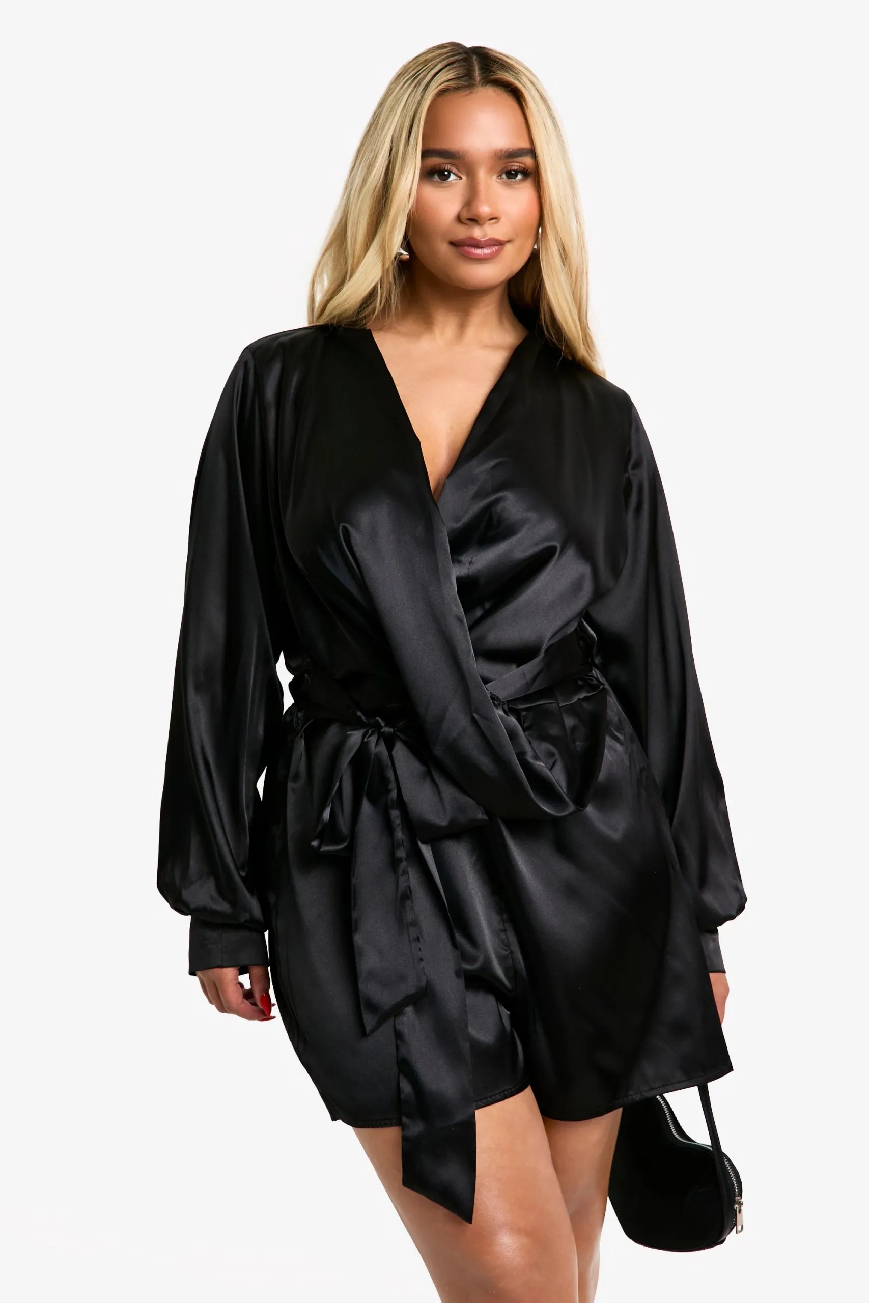 Plus Satin Wrap Pleated Flippy Playsuit