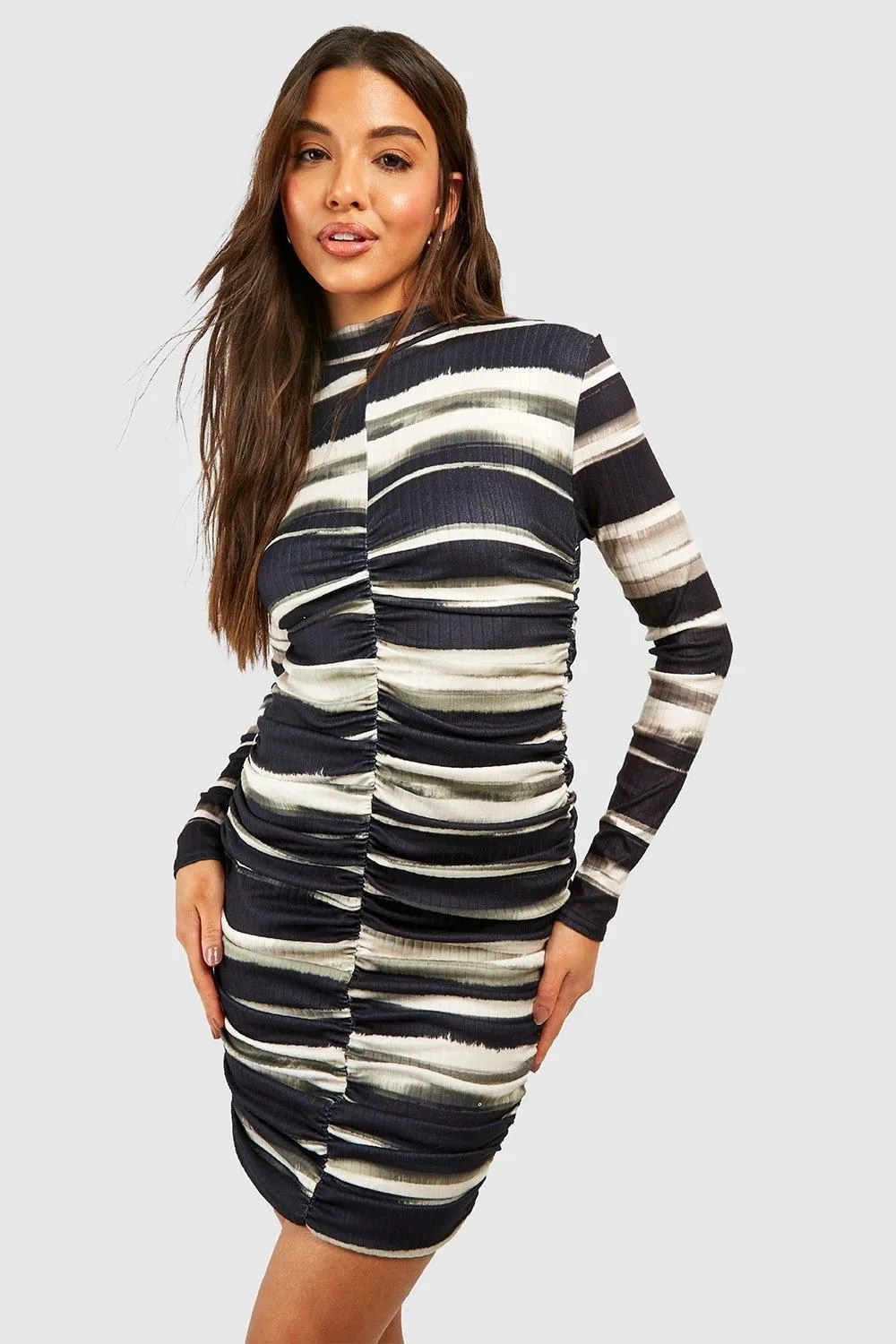 Wide Rib Tie Dye High Neck Bodycon Dress