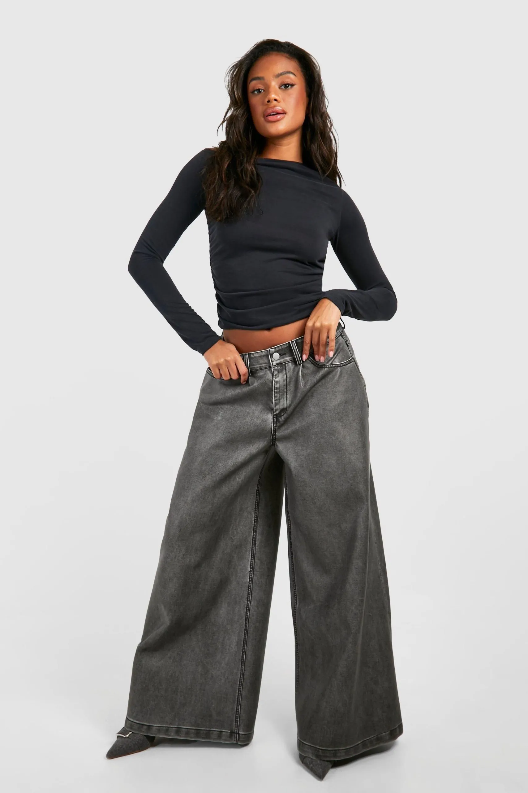Vintage Look Faux Leather Wide Leg Trouser