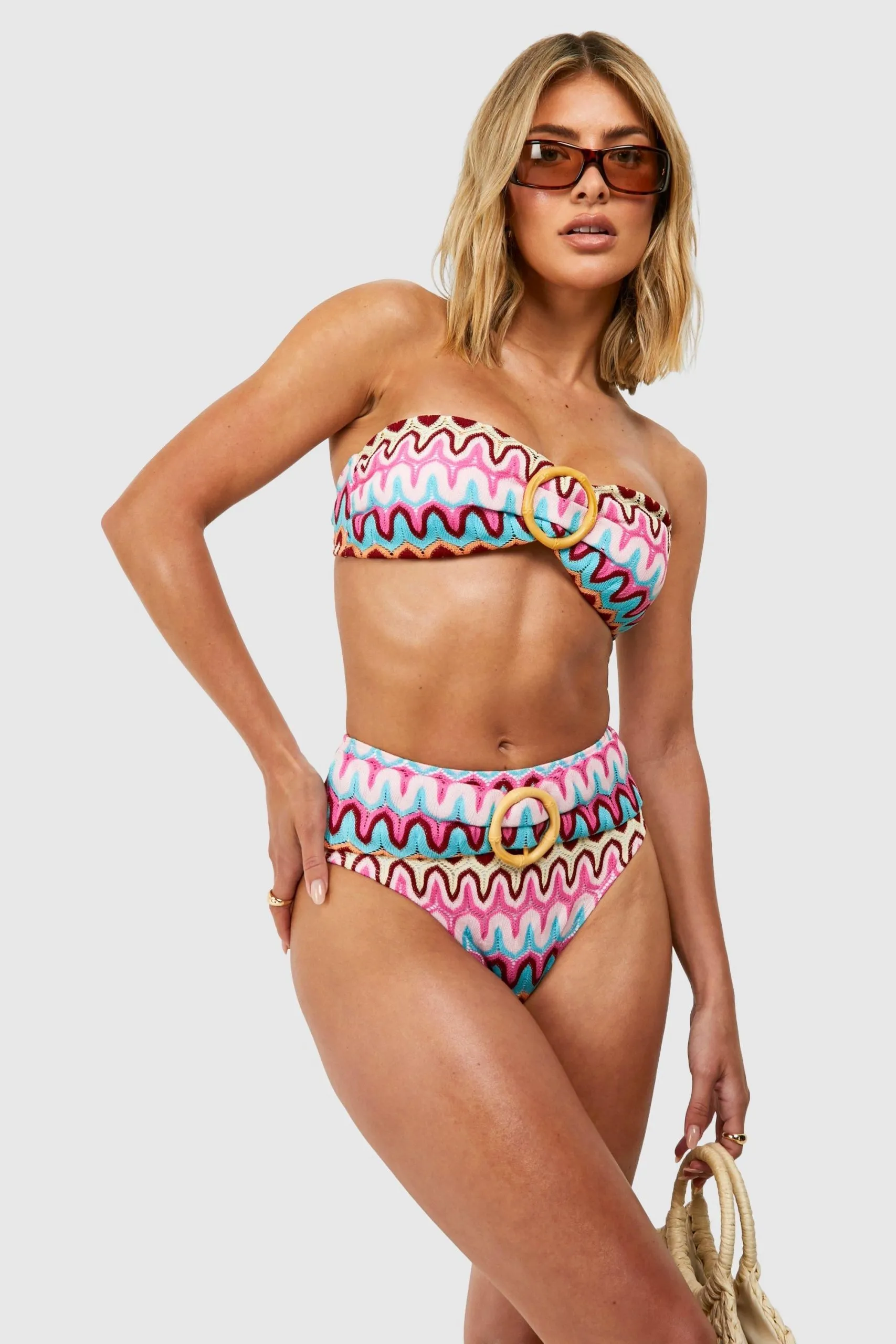 Zig Zag Knit O-ring Bandeau Bikini Top