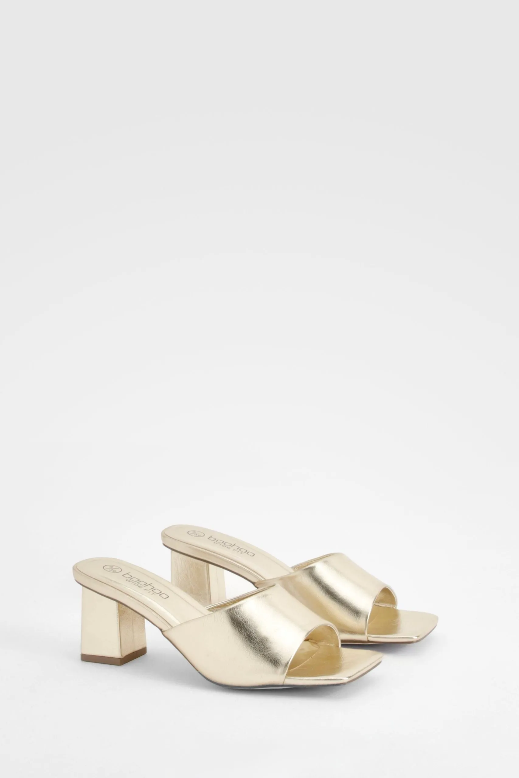Wide Fit Metallic Low Block Heeled Mule