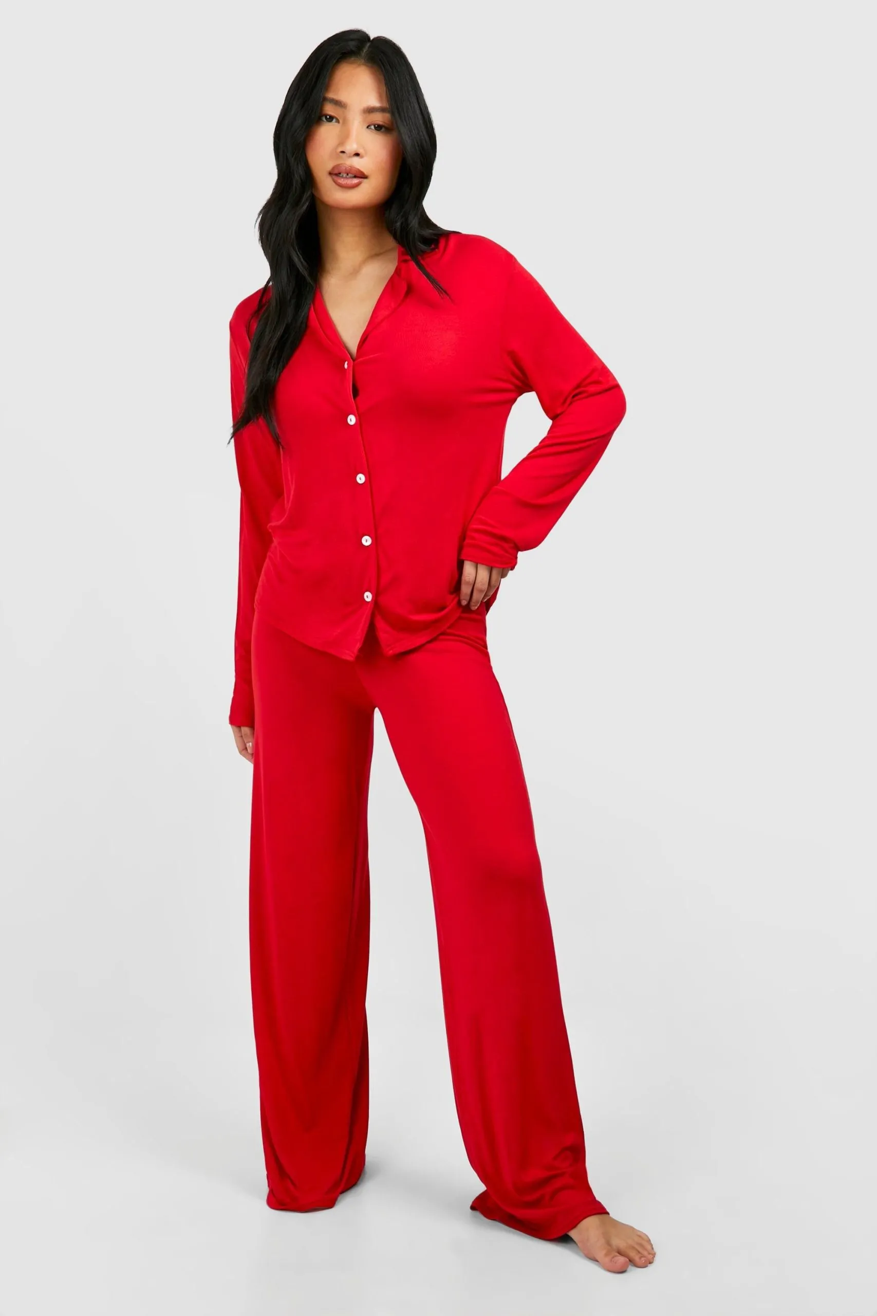 Petite Long Sleeve Shirt & Trousers Pyjama Set