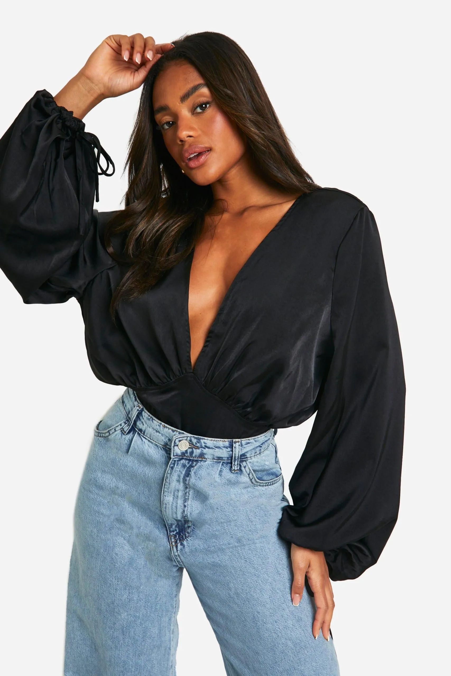 Balloon Sleeve Plunge Bodysuit