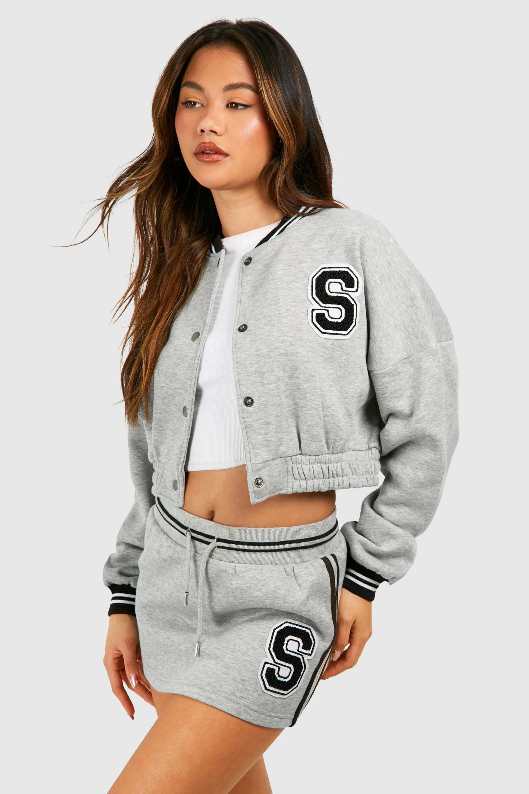 DSGN Studio Towelling Applique Bomber Sweatshirt And Skirt Set